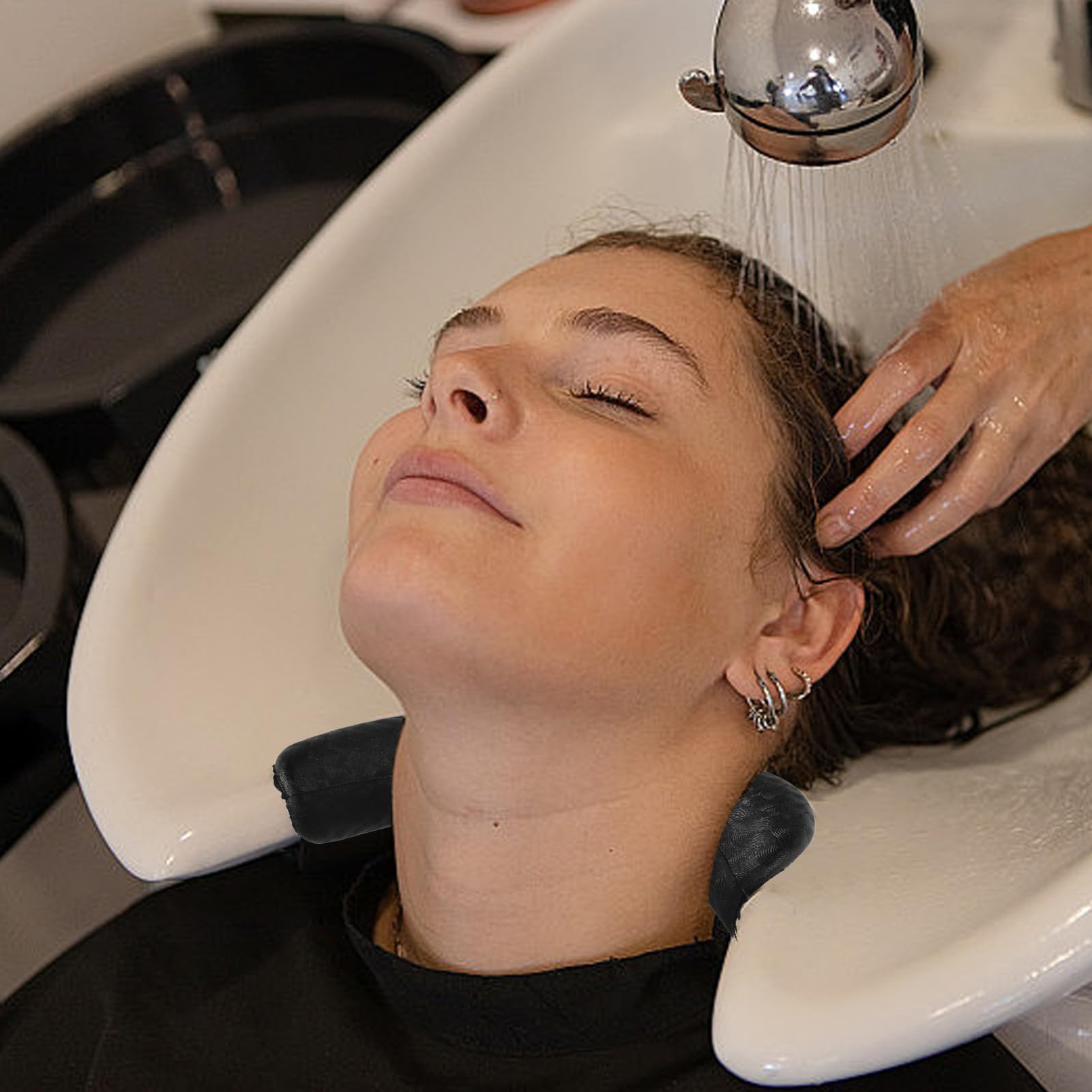 Black Beaupretty Shampoo Bowl Neck Cushion Crescent-Shaped Neck Rest for Salon Hair Washing Sink Soft Non-Slip Pillow Spa Support Pad Black