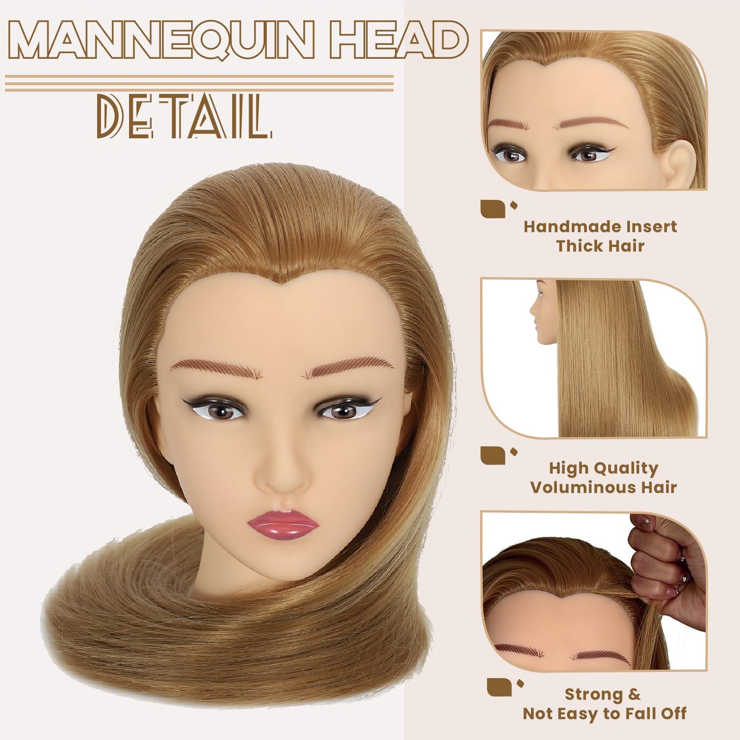 Seashell Mannequin Head 80% Human Hair 28“ Cosmetology Manikin Doll Head Mannequin Head for Braiding Hairstylists Cosmetology Students Practice Styling with Free Clamp (blonde)
