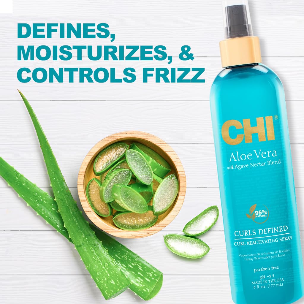 White Smoke CHI Aloe Vera Curl Reactivating Spray, Enhances Waves, Curls, & Coils, Provides Intense Hydration, Sulfate, Paraben & Gluten Free, 6 Oz