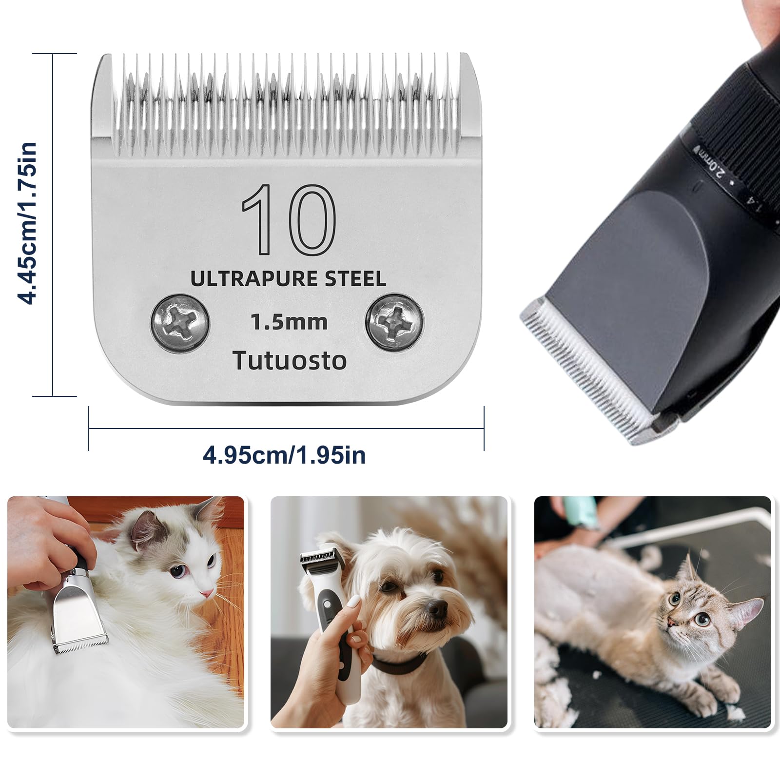 White Smoke Tutuosto 10# Clipper Blades Pet Grooming Clipper Replacement Blades Detachable Blade Compatible with andis/wahl/Oster Dog Clippers 3PCS