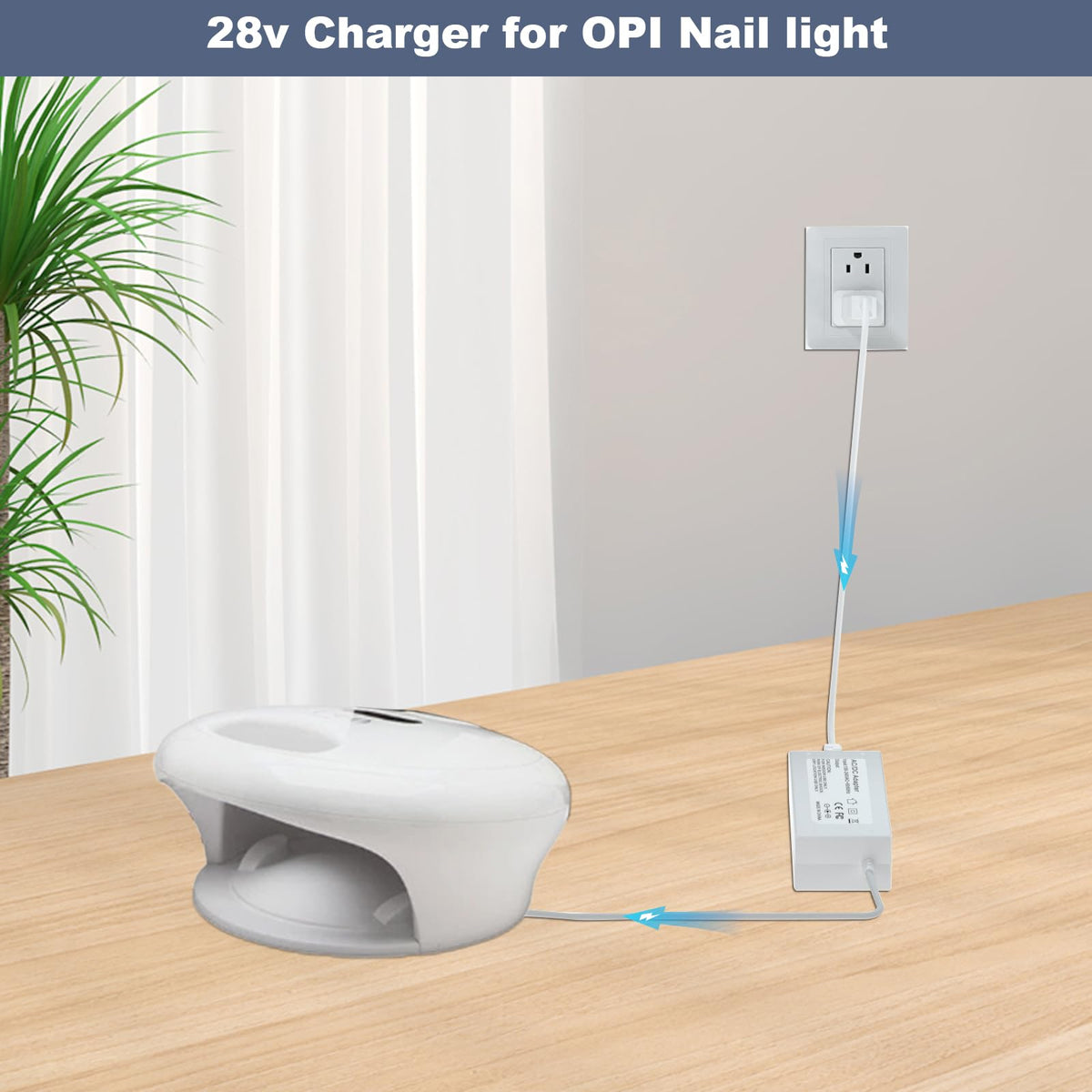 28V Power Cord for OPI LED Light Professional Gel Curing Nail Dryer Lamp Compatible with OPI LED LAMP 2017 GL902 Dual Cure Nail Light Power Adapter Charger