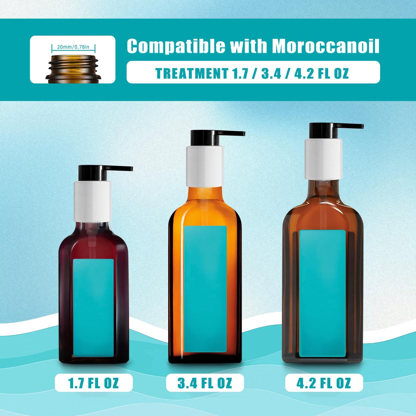 Sky Blue LSAUVWN 2PCS Dispenser Pump Replacement Compatible with MOROCCANOIL Treatment 1.7/3.4/4.2 Fl Oz (Not for Travel Size), Plastic Pumps Head with Lock Clip for Hair Oil Bottle (Bottle Not Included)