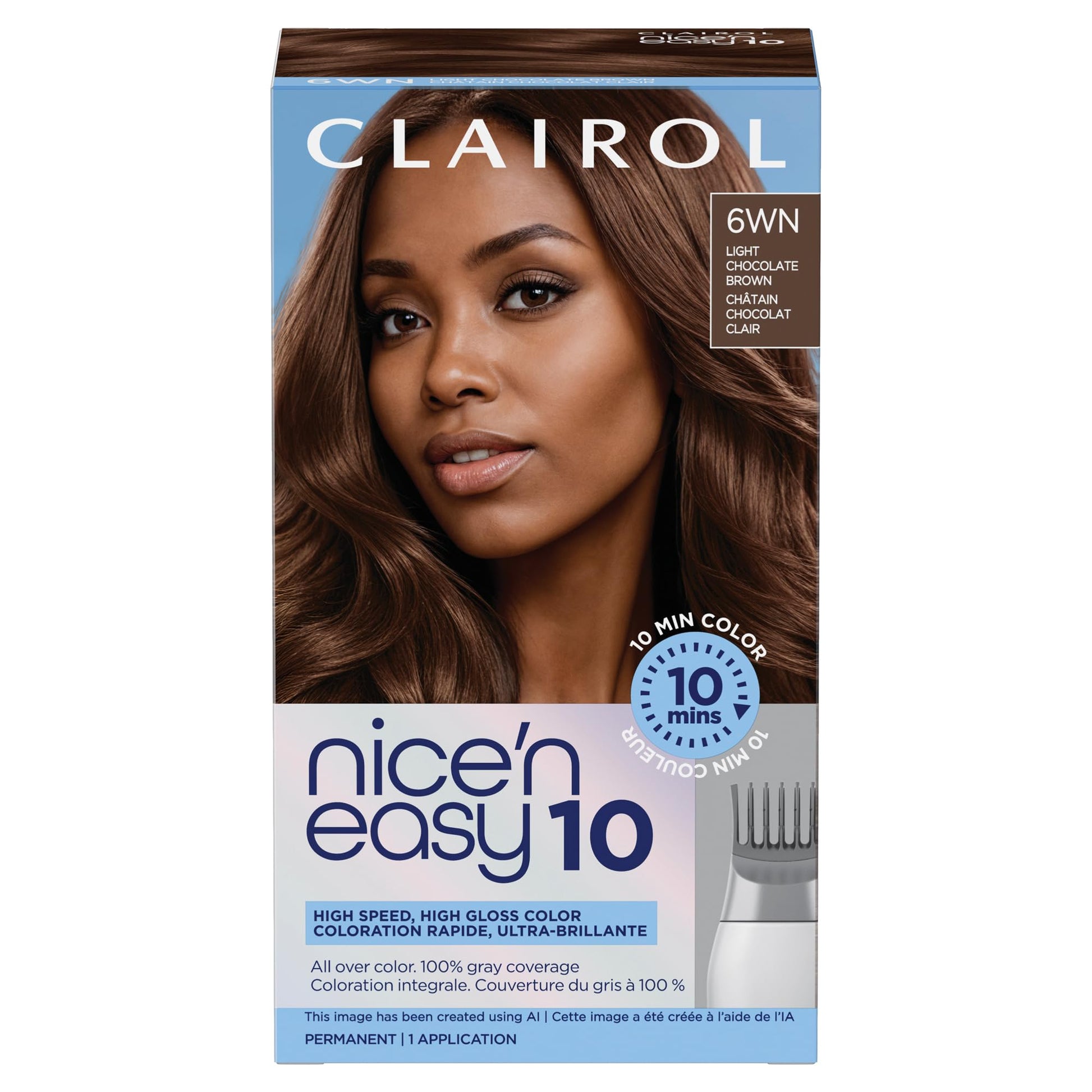 Black Clairol Nice'N Easy 10 Permanent Hair Dye, 6WN Light Chocolate Brown Hair Color, Pack of 1