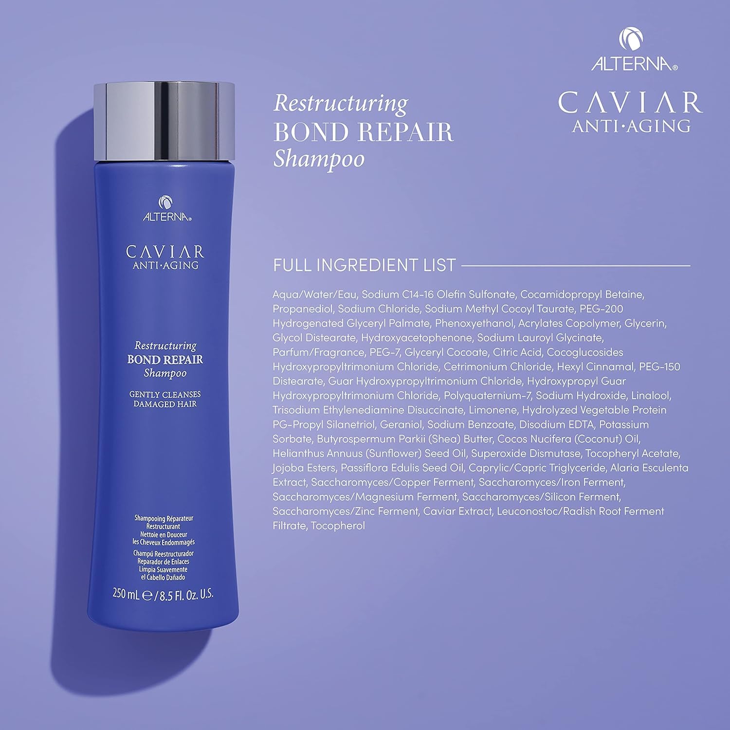 Dark Gray Alterna Haircare CAVIAR Anti-Aging Restructuring Bond Repair Shampoo and Conditioner Bundle, 16.5 oz | For Brittle, Damaged Hair | Repairs, Strengthens and Protects Damaged Hair | Sulfate Free