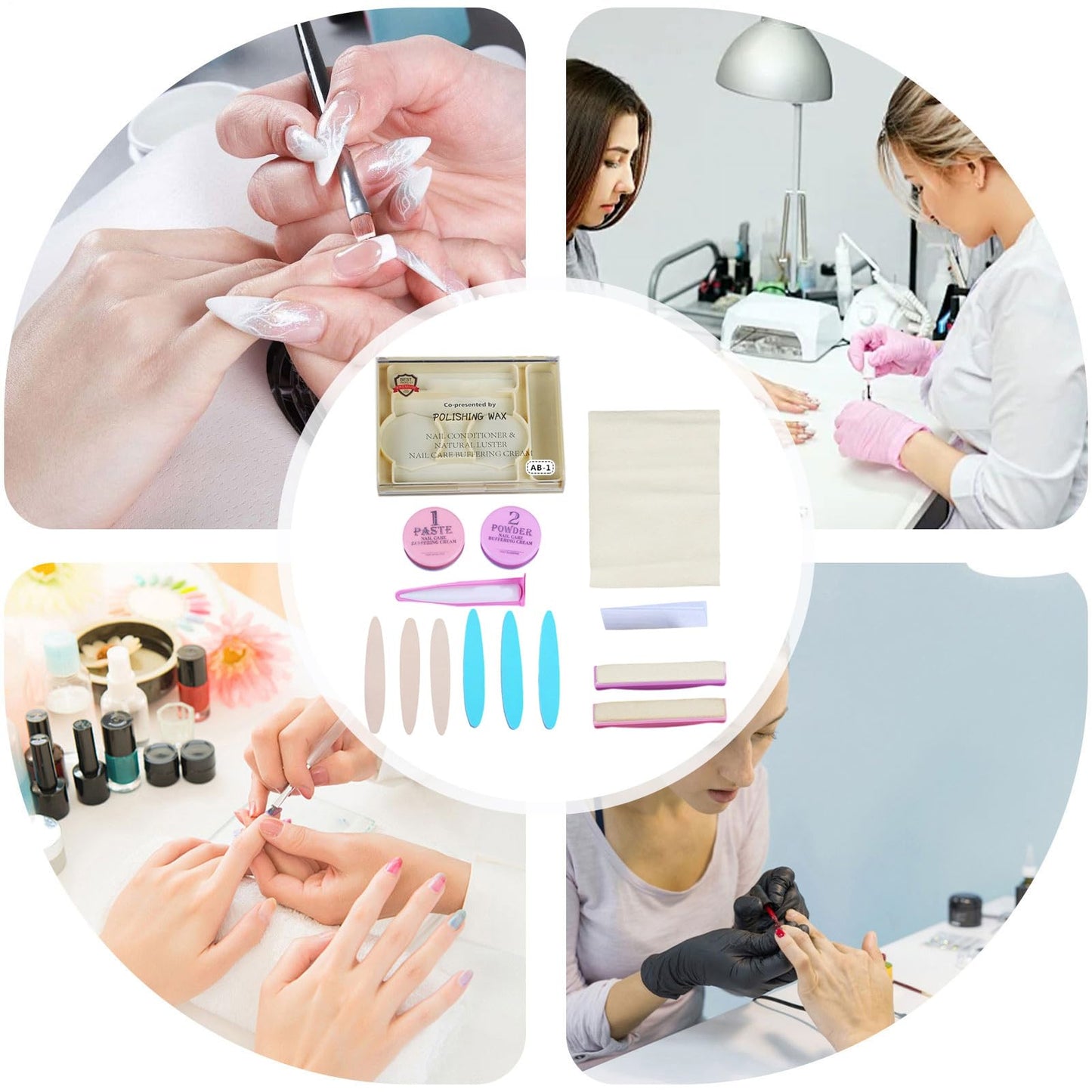 White Smoke Japanese Manicure Kit, Nail Polishing and Buffing Kit, Long-Lasting Shine Nail Care Tools for Women Home Salon Pedicure