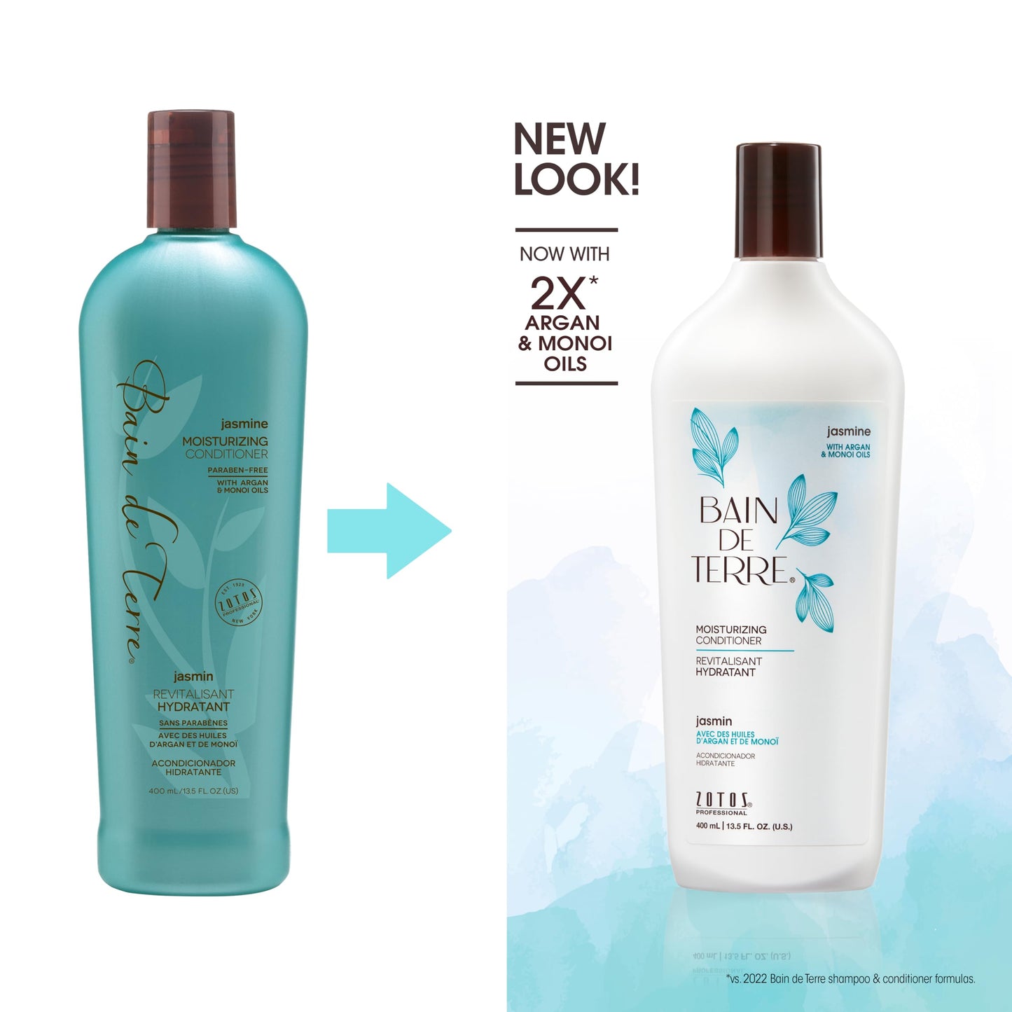 White Smoke Bain de Terre Jasmine Moisturizing Conditioner, Rich Hydration for Dry Hair, with Argan & Monoi Oils, Paraben-Free, Color-Safe, Vegan, 13.5 Fl Oz