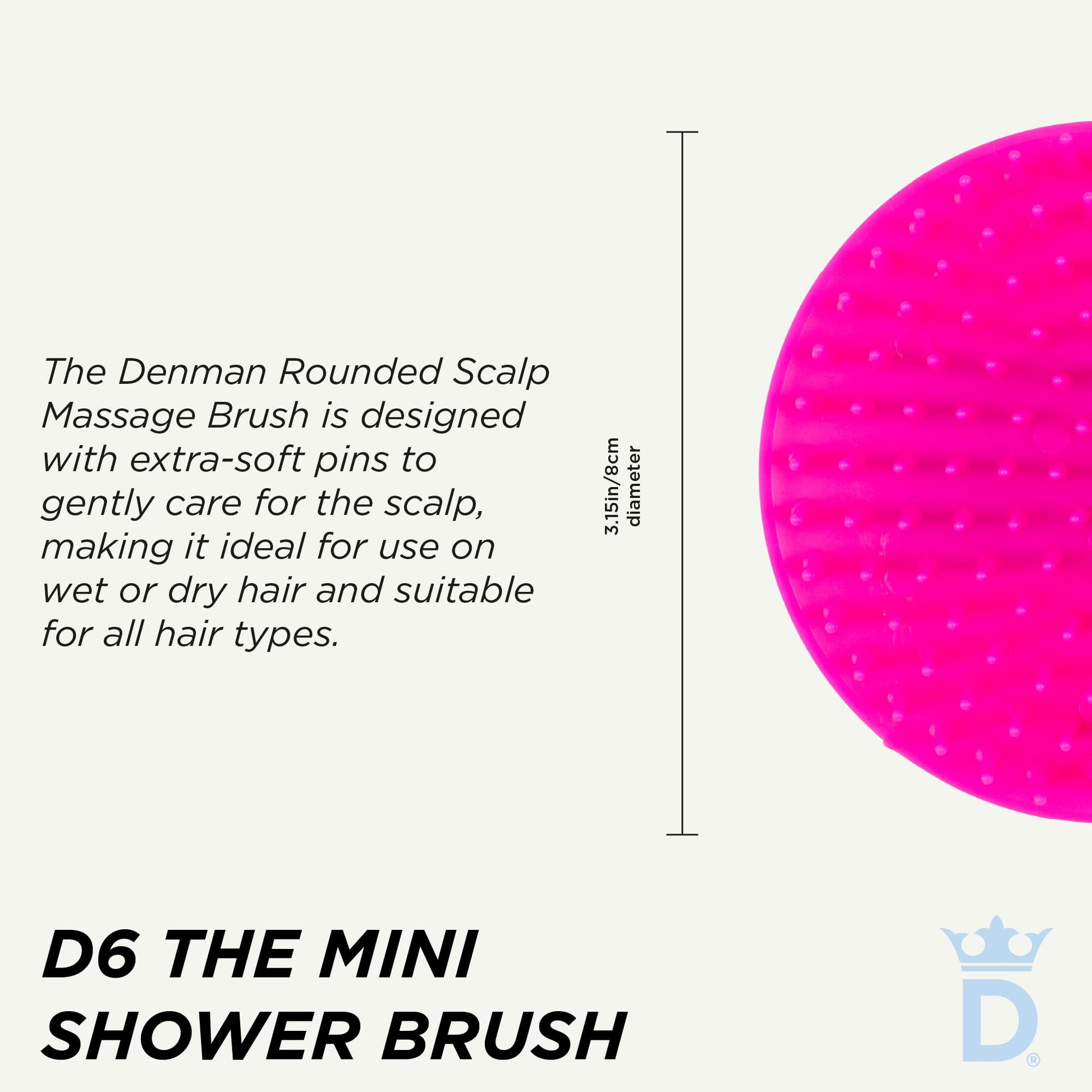 Seashell Denman (Pink) Scalp Massager and Detangling Hair Brush for Thick or Thin Hair, Curly or Straight Hair - use in the Shower or Bath - Head and Beard Scrubber - For Women and Men, D6