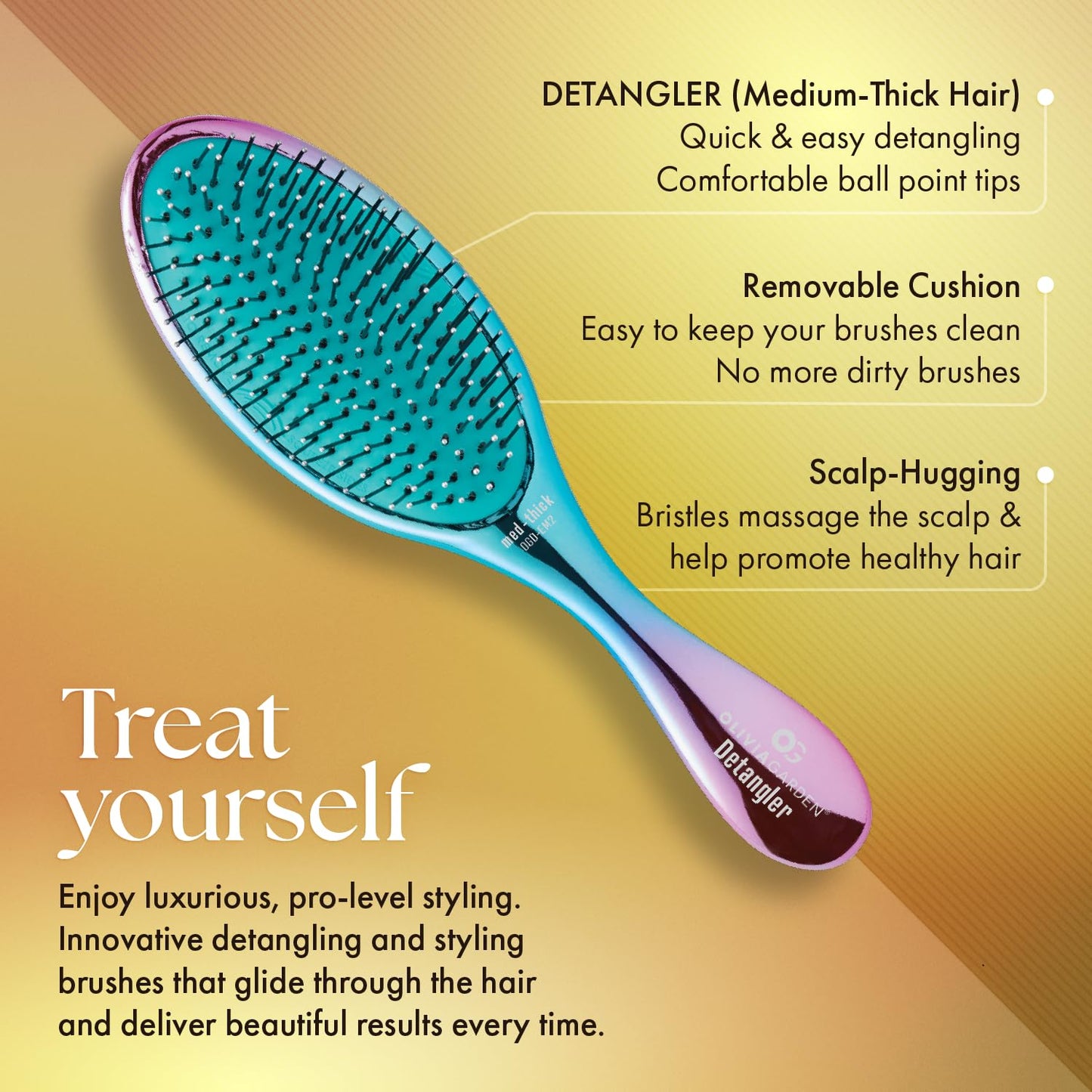 Sandy Brown Olivia Garden Aurora Detangler Brush for Medium to Thick Hair - Detangling Brush for Women, Men, Kids – Aurora Teal Pink