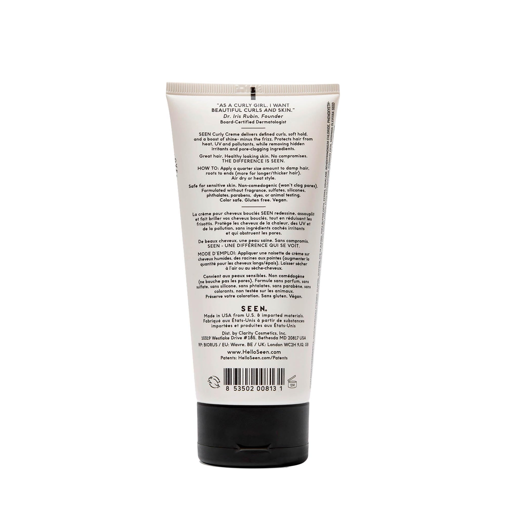 White Smoke SEEN Curly Creme, Fragrance Free - Non-Comedogenic Curl Defining Styling Hair Cream - Dermatologist-Developed - Anti-Frizz- Heat Protectant - Safe for Sensitive Skin