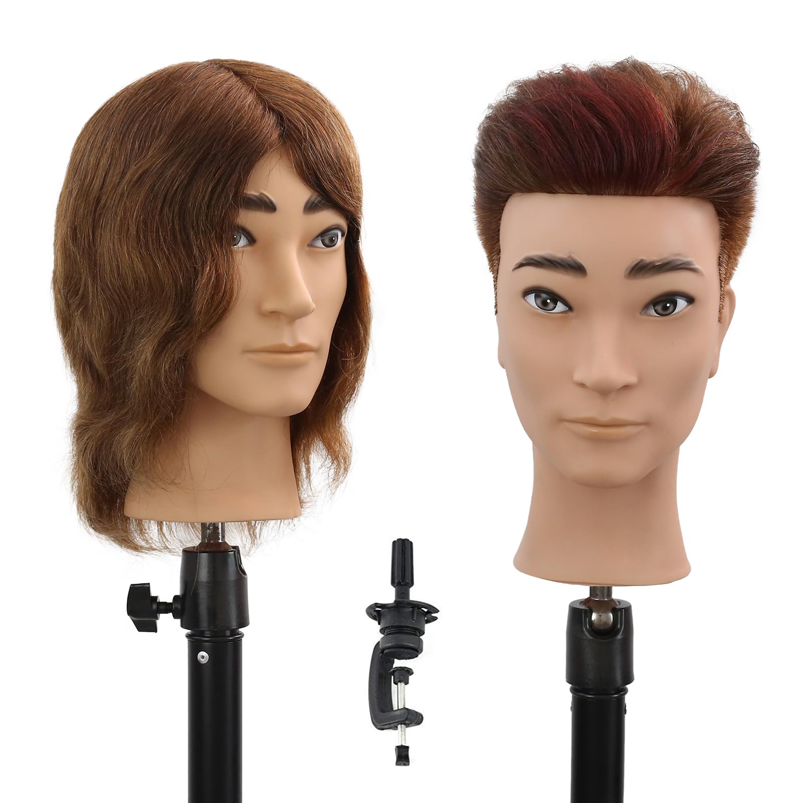 White Smoke Stancia Barber Mannequin Head Male, Mannequin Head Human Hair for Practicing Haircut, Cosmetology Mannequin Head with 100% Human Hair