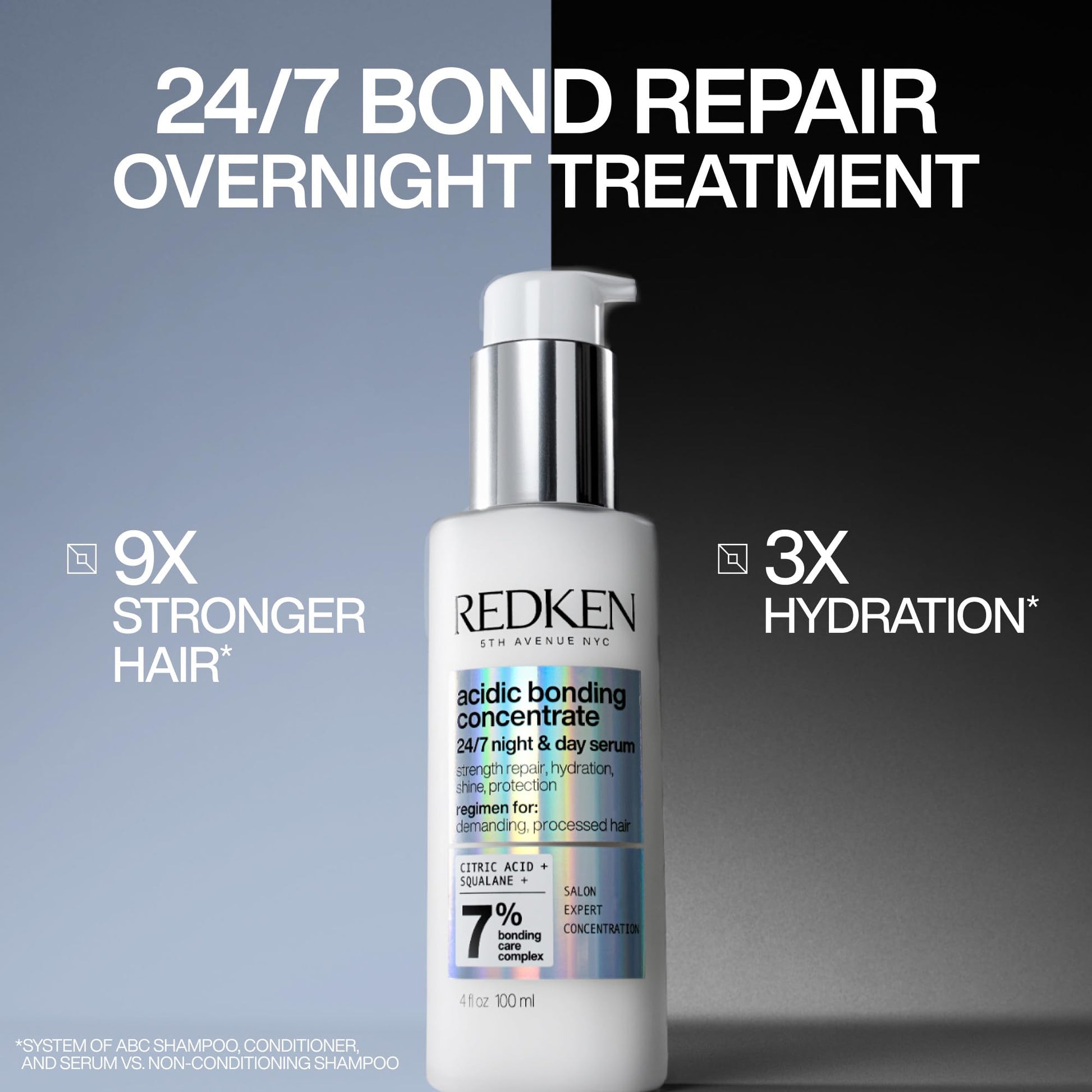 Gray Redken Acidic Bonding Concentrate 24/7 Night & Day Serum For Damaged Hair - Nourishes & Restores, Overnight Hair Repair & Protection, Lightweight & Anti-Frizz