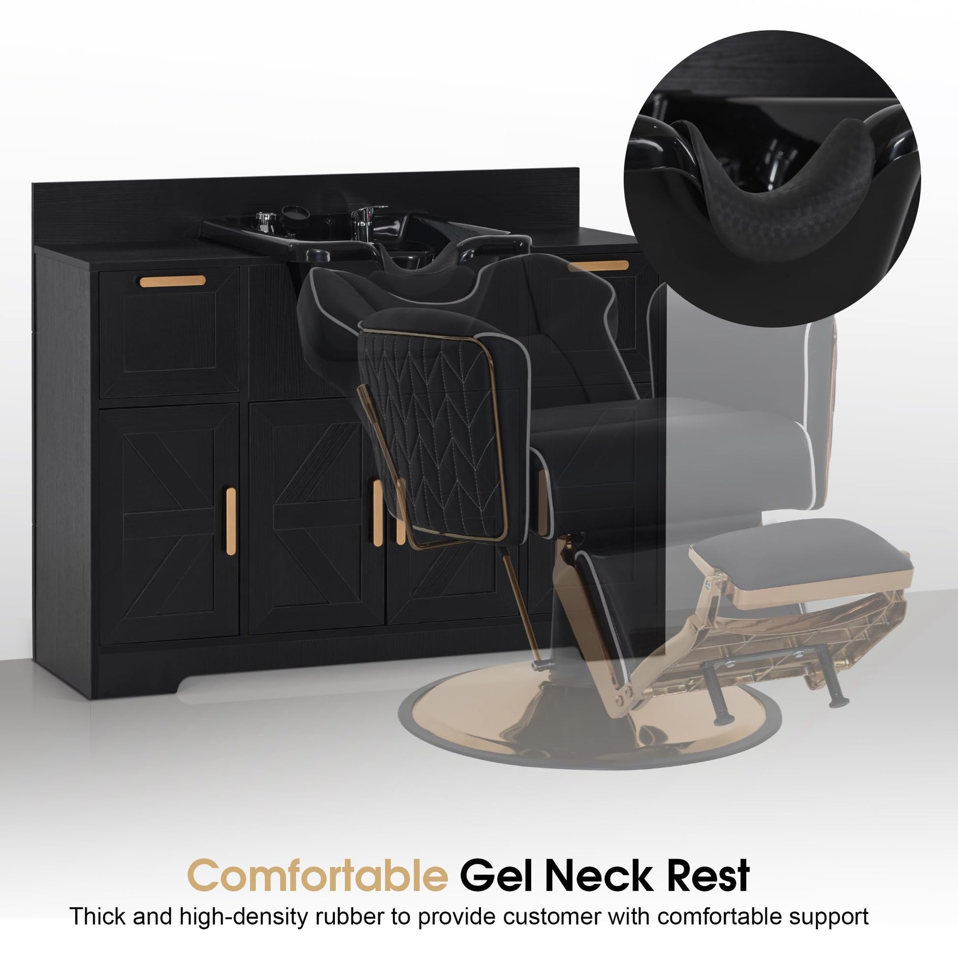 Dark Slate Gray BarberPub Portable Shampoo Station, Shampoo Bowl with Cabinet & Drawer, Salon Geometric Finish Station with Sprayer Faucet, Barber Storage Equipment with Hair Wash Backwash Sink 3439 (Black)