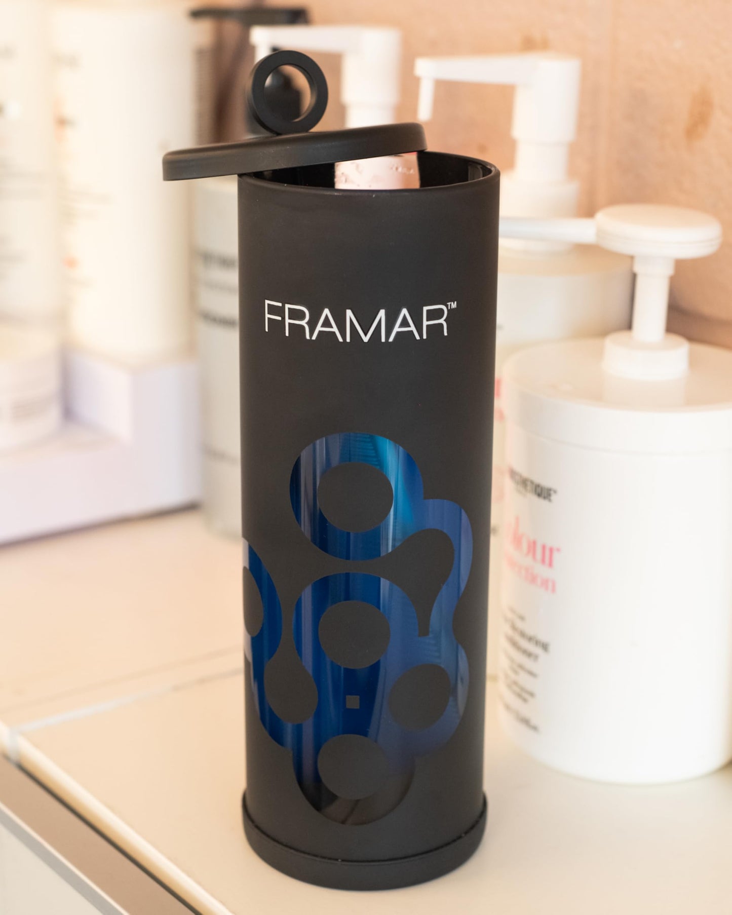 Light Gray FRAMAR Disinfectant Jar For Salon - Hair Disinfectant Liquid, Salon Disinfectant Jar, Barber Accessories, Barber Cleaning Supplies, Salon Accessories, Aesthetic Design, Non Slip Base – Matte
