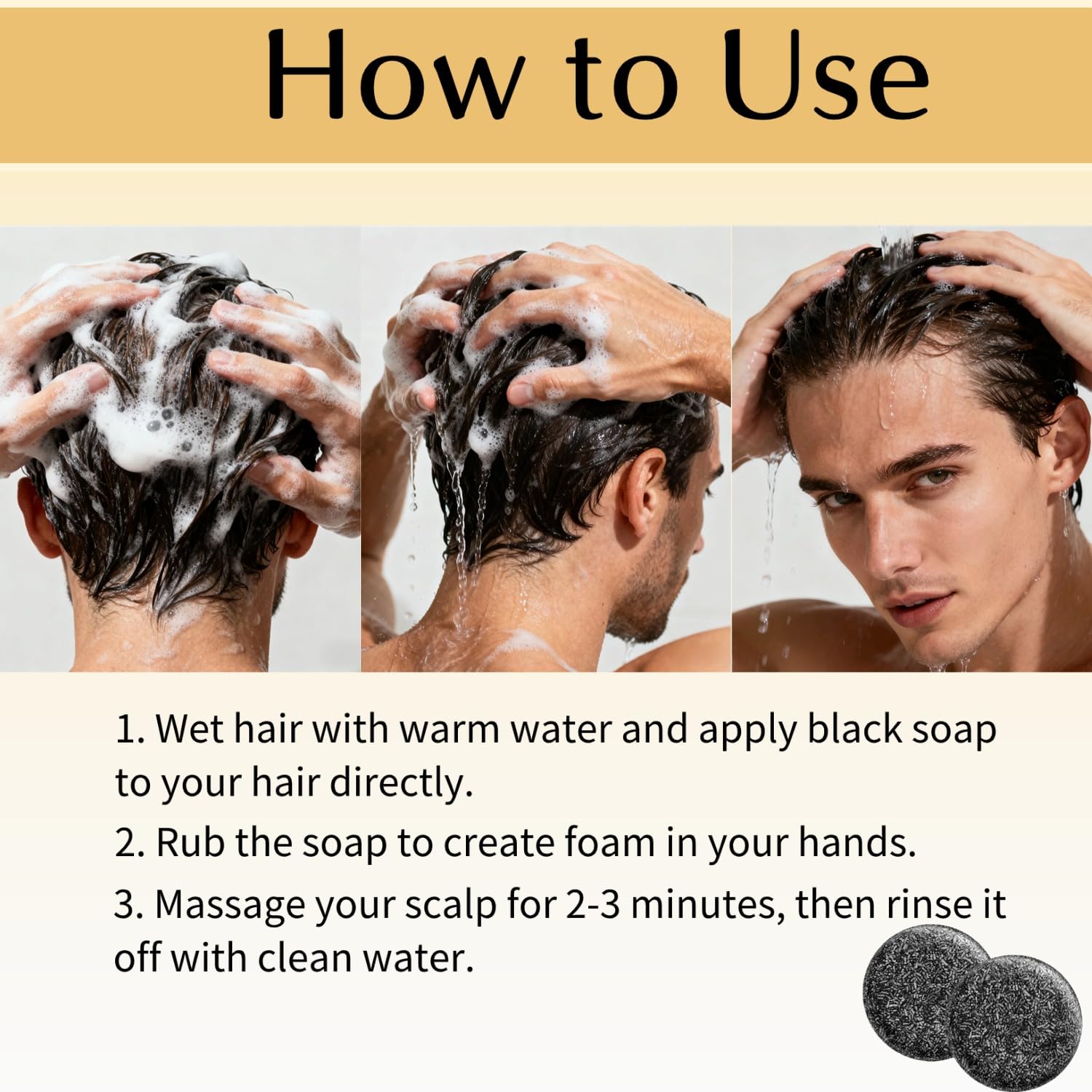 White Smoke FHH 2 PCS Gray Hair Reverse Bar Soap, Black Soap for Gray Hair & Beard Darkening, Deep Clean & Nourish the Scalp, Black Hair Soap bar for Men and Women.