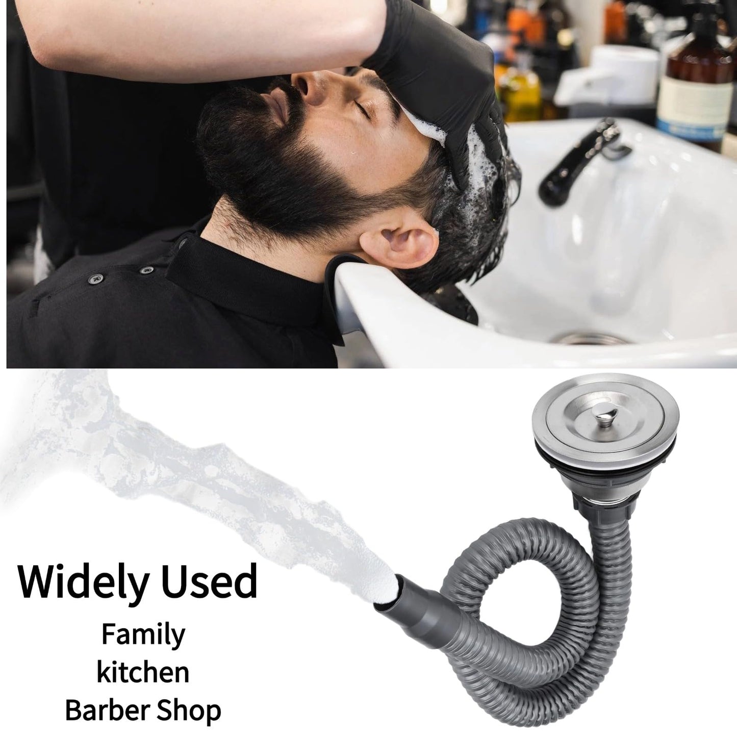 White Smoke Drain Plug Basket Strainer Stainless Steel Sink Plug Kit, Hair Salon Shampoo Basin Drain Plug kit, Fast Drainage Sink Plug with Hair Catcher Accessories for Shampoo Bed, kitchen, Sturdy and Durable