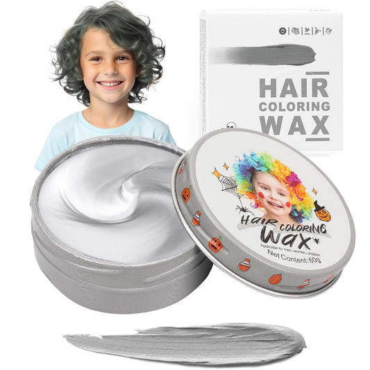 White Smoke Temporary Silver Gray Hair Color Wax for Kids, Women Men Colored Hair Styling Mud, Girl Boy Teens Washable Gray Style Dye, DIY Instant Hair Coloring Gel Cream for Cosplay Halloween Children's Day