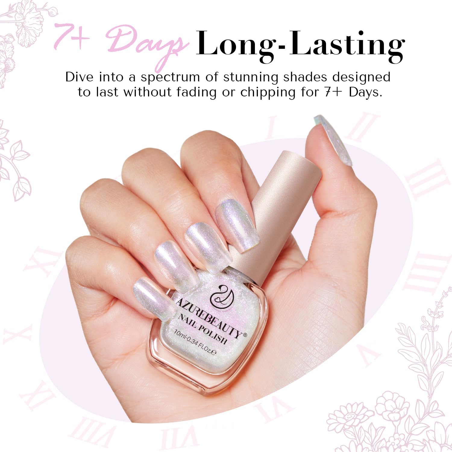 White Smoke AZUREBEAUTY Chrome Quick Dry Nail Polish | Shine Pearl, Natural Lustrous Enamel | DIY Manicure & Pedicure with Chrome Finish
