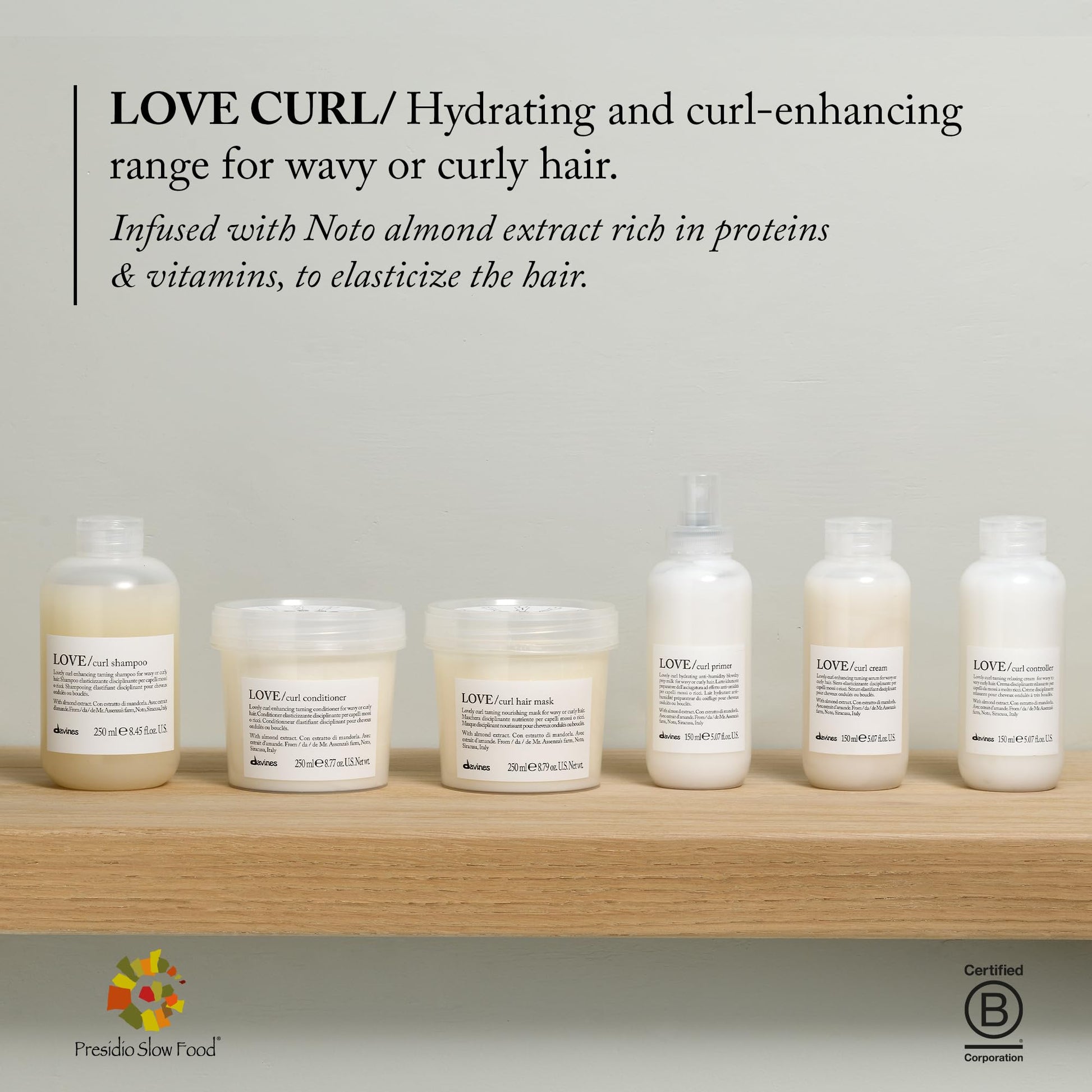 Gray Davines LOVE Curl Conditioner with Curl Building Serum and Curl Shampoo