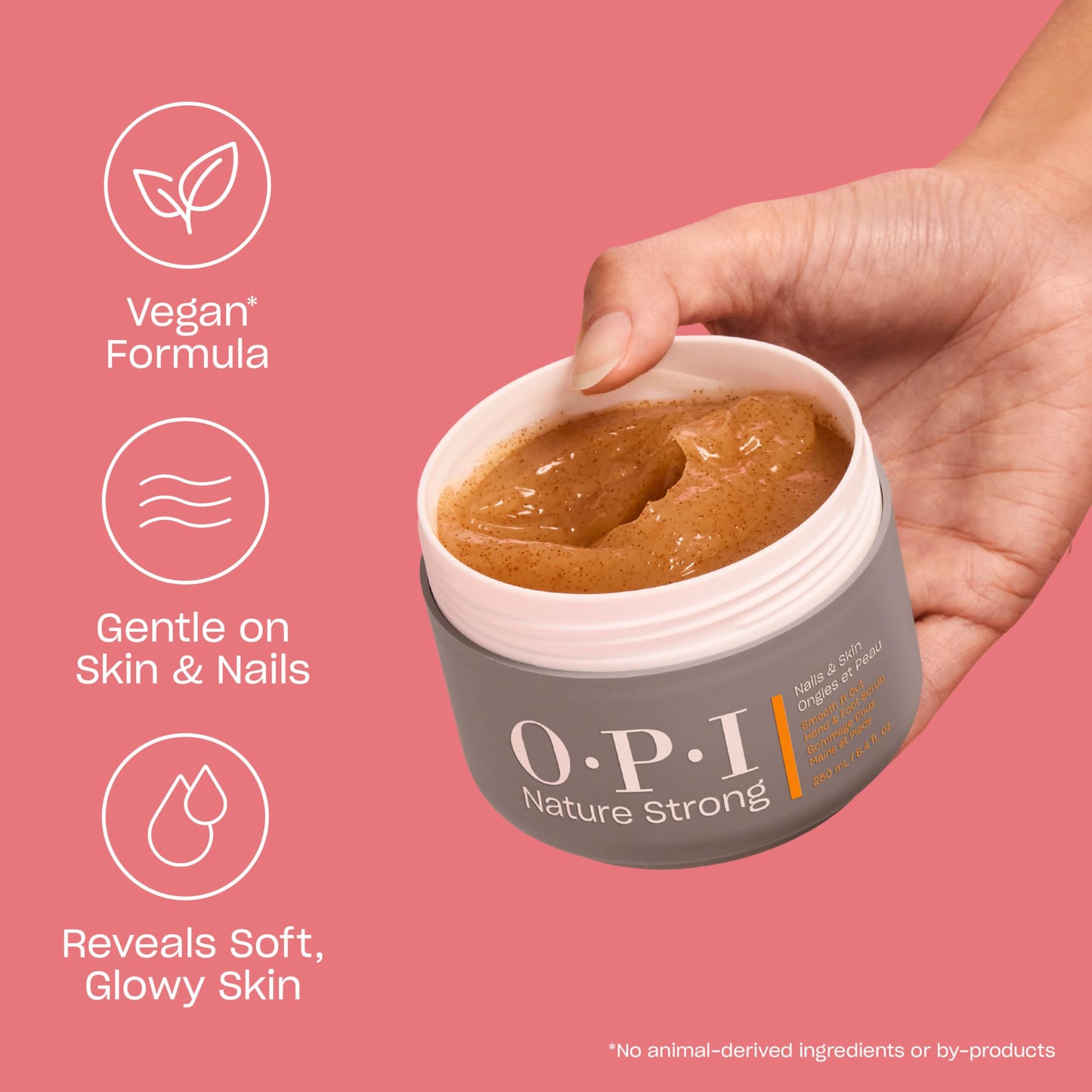 Light Coral OPI Nature Strong Nails & Skin - Smooth It Out Hand & Foot Scrub | Gently Exfoliates Rough, Dry Skin for Moisturizing, Hydrated Skin | 8.4 Fl Oz | 250 mL