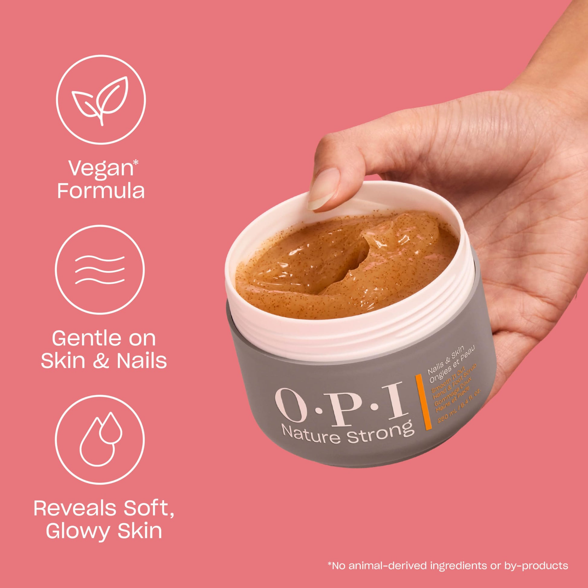 Light Coral OPI Nature Strong Nails & Skin - Smooth It Out Hand & Foot Scrub | Gently Exfoliates Rough, Dry Skin for Moisturizing, Hydrated Skin | 8.4 Fl Oz | 250 mL