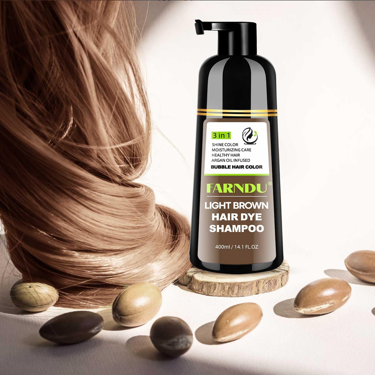White Smoke Farndu Light Brown Hair Dye Shampoo, 3 in 1 Instant Hair Color with 15 Min Gray Coverage, Natural Semi-Permanent Herbal Shampoo for Men & Women