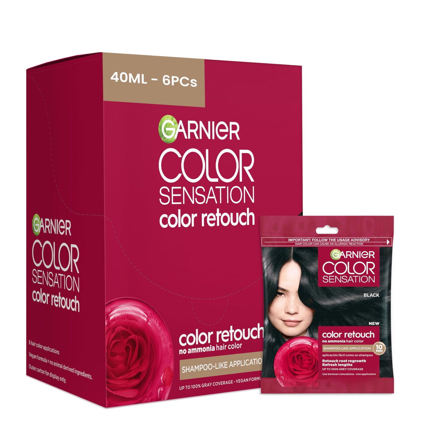 White Smoke Garnier Color Sensation Color Retouch, Demi Permanent Hair Dye for Roots with 100% Gray Coverage, Black Hair Dye 1.0, Pack of 6 (Packaging May Vary)