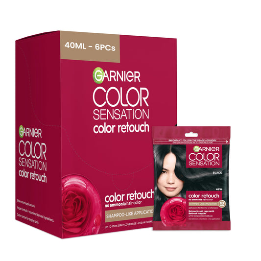 White Smoke Garnier Color Sensation Color Retouch, Demi Permanent Hair Dye for Roots with 100% Gray Coverage, Black Hair Dye 1.0, Pack of 6 (Packaging May Vary)