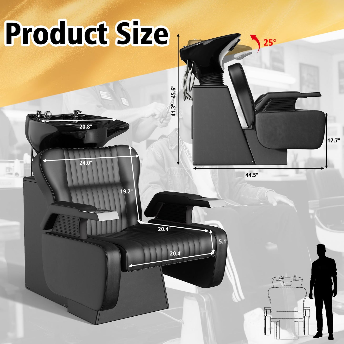 Gray KIGOTY Salon Shampoo Backwash Chair, Shampoo Bowl and Chair Set, Hair Washing Station with Large Adjustable Ceramic Bowl, Shampoo Bowl Sink Chair for Salon (Black)