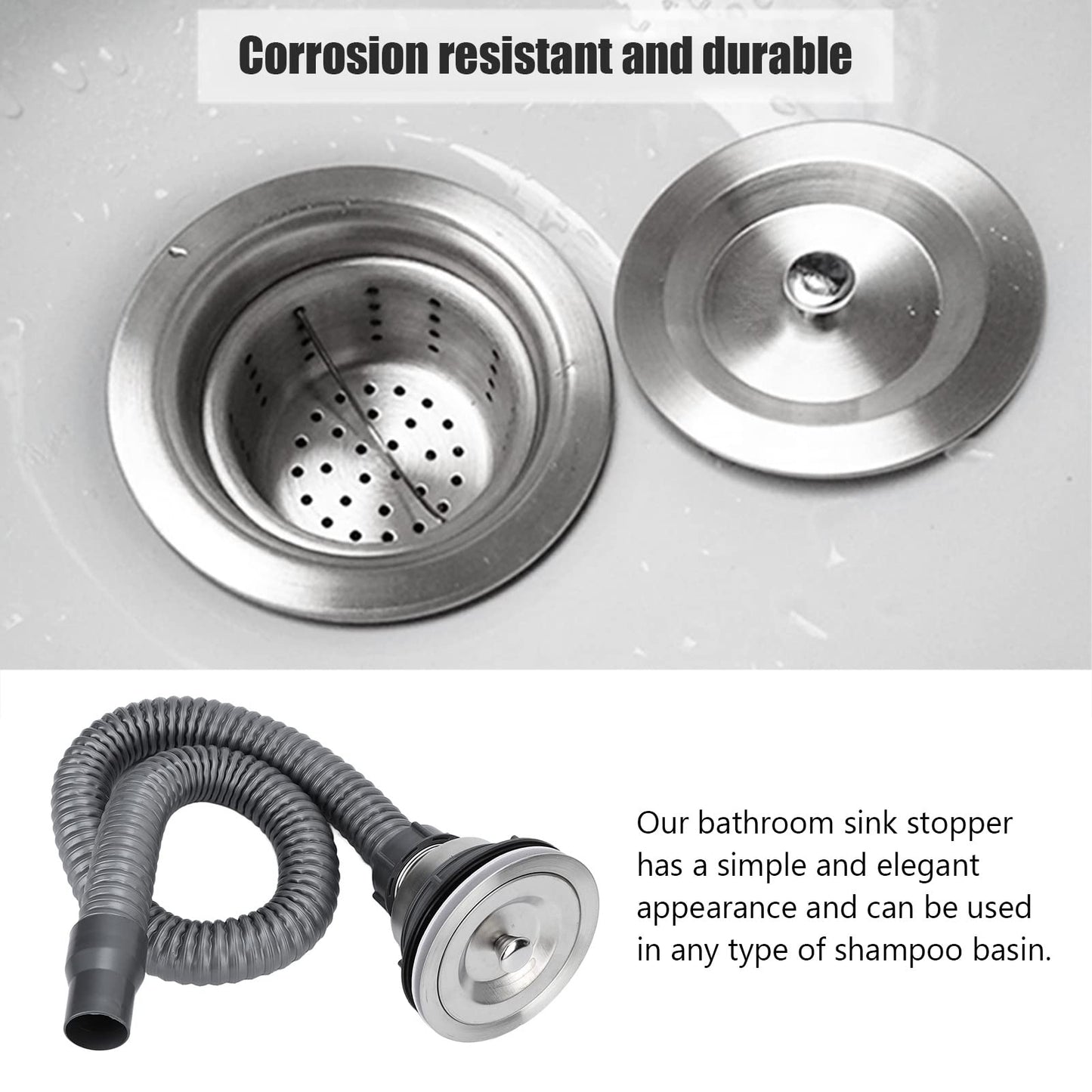 White Smoke Drain Plug Stainless Steel Sink Plug, Hair Salon Shampoo Basin Drain Plug, Sink Plug with Hair Catcher Accessories for Shampoo Bed
