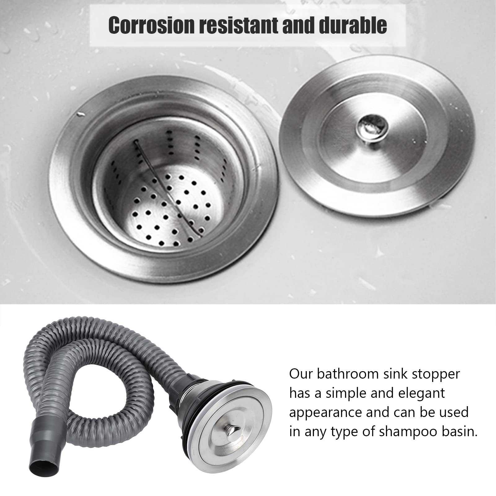 White Smoke Drain Plug Stainless Steel Sink Plug, Hair Salon Shampoo Basin Drain Plug, Sink Plug with Hair Catcher Accessories for Shampoo Bed