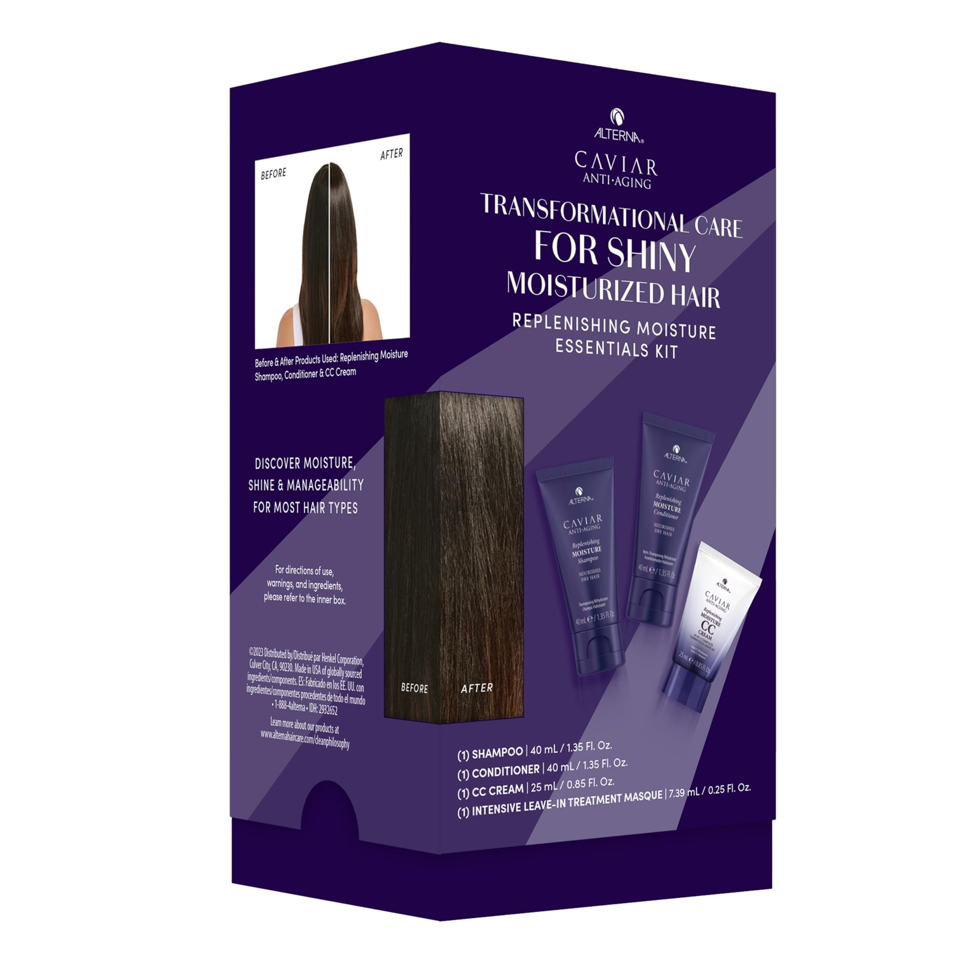 Midnight Blue Alterna Haircare CAVIAR Anti-Aging Replenishing Moisture Trial Kit - Shampoo, Conditioner, Leave-In CC Cream | For Dry, Brittle Hair | Protects, Restores and Hydrates | Sulfate Free