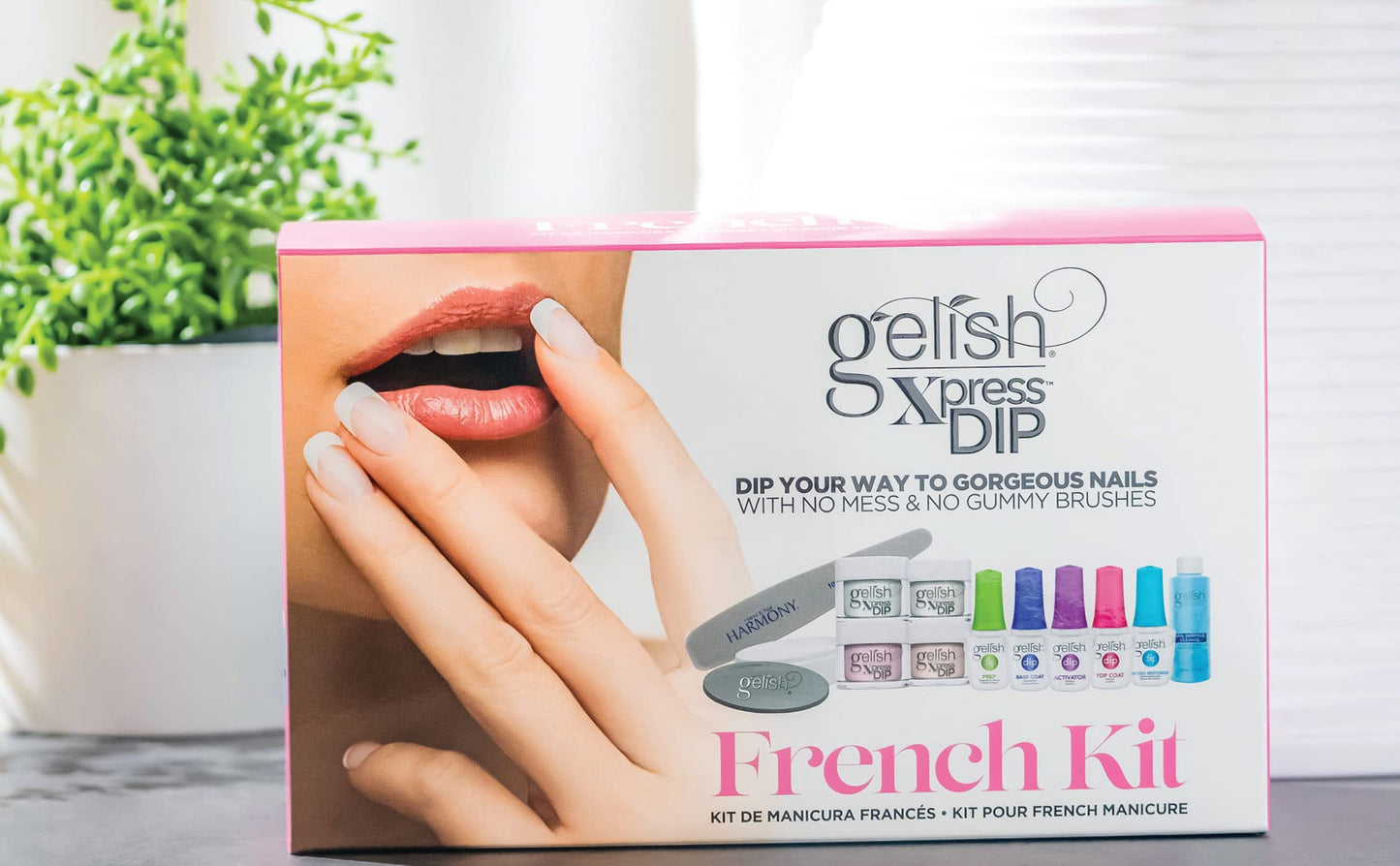 Lavender Gelish Xpress Dip N Brush French Kit - Powder Colors, Built-In Activator, 21+ Days Chip Proof Wear, Nail Dip Powder, Nail Kit, Dipping