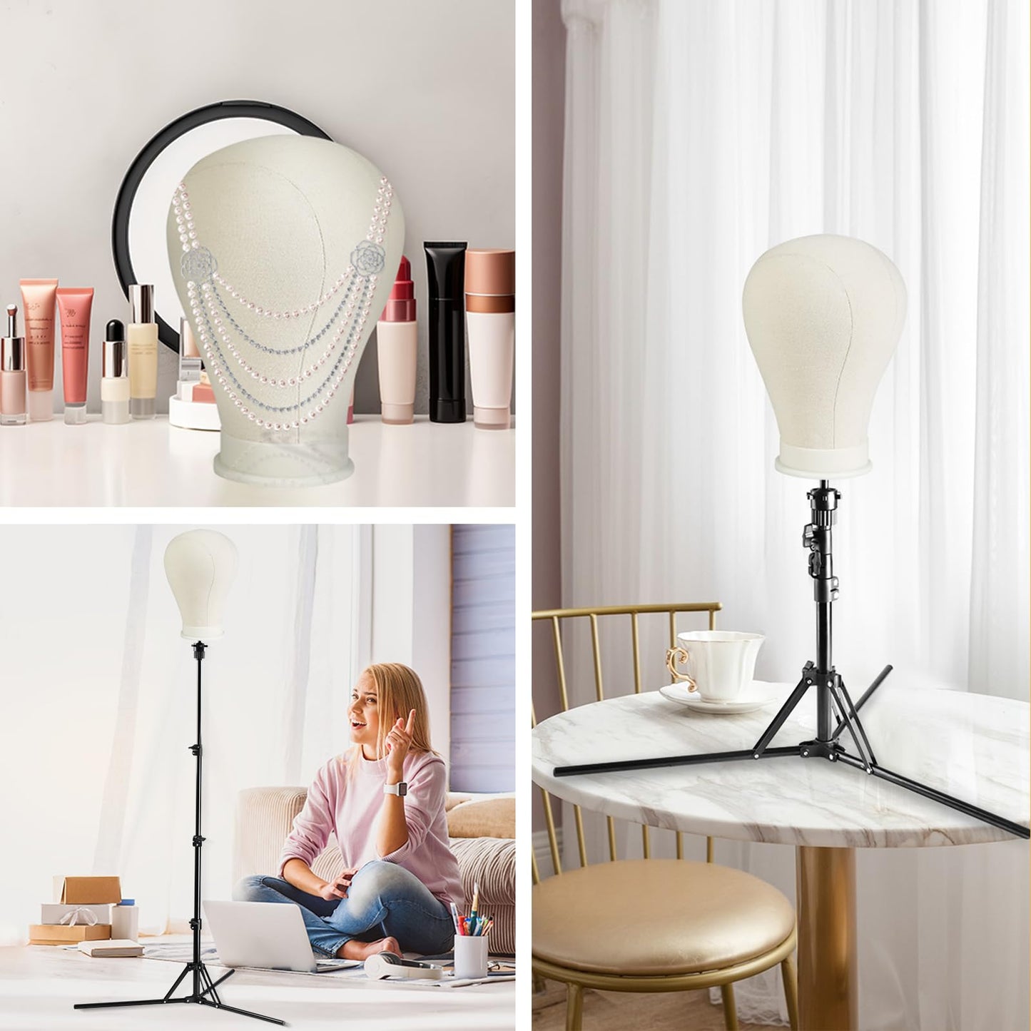 Lavender Neverland Beauty & Health 23 Inch Wig Head, Wig Stand Tripod with Head, Wig Head Stand with Mannequin Head for Wigs, Wig Stand with Head, Adjustable Tripod Manikin Head Set for Cosmetology(White)