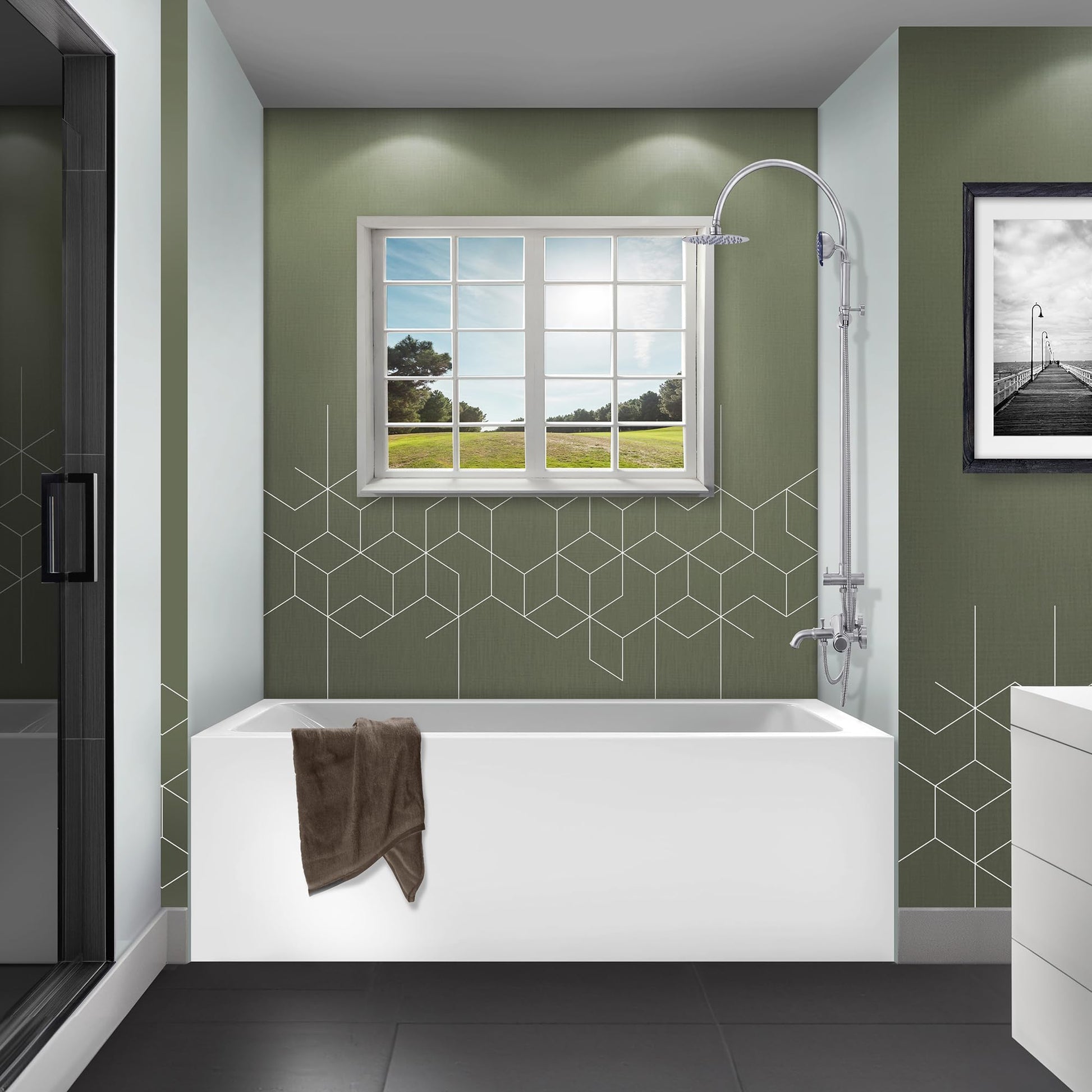 Light Gray Fine Fixtures Acrylic, Fiberglass Alcove Soaking Bathtub with Integral Apron Front - Drain Included (60" x 36", Right Hand, White)