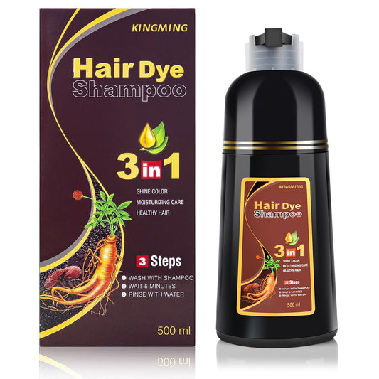 White Smoke KINGMING Dark Brown Herbal Instant Color Shampoo for Gray Hair Coverage for Women & Men - 3 in 1 Champu Con Tinte Para Canas 500ml