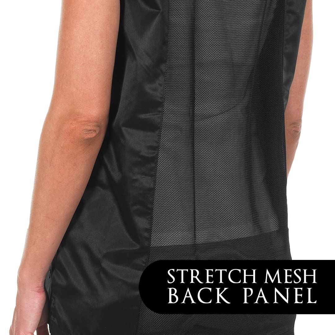 Dark Slate Gray Betty Dain Kool Breeze Mesh Back Salon Stylist Vest, Unique Stretch Mesh Back for Breathability, Pockets with Zippered Bottoms, Button Closure, Lightweight, Water Resistant Polyester Fabric, S Black