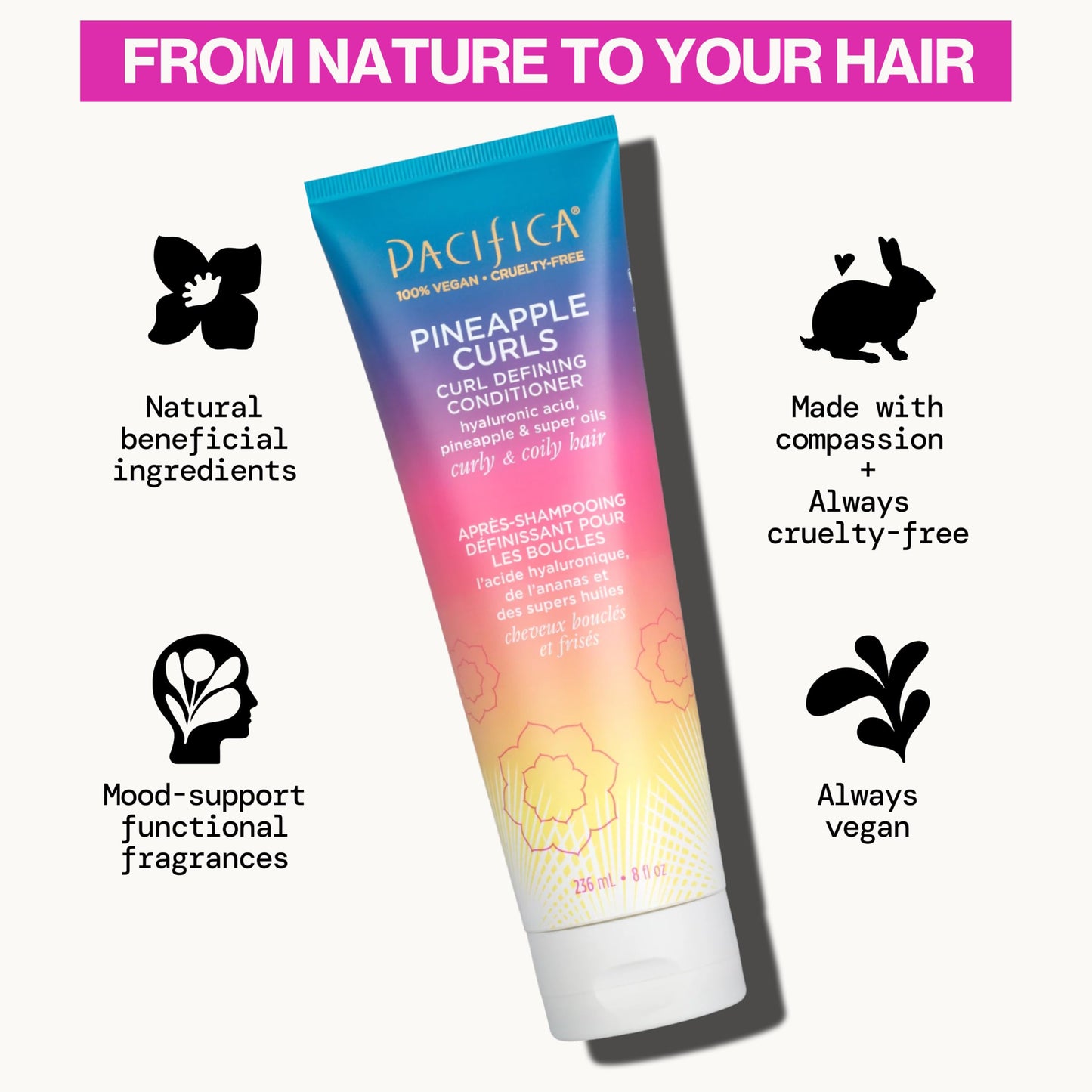 White Smoke Pacifica Beauty, Pineapple Curls Defining Natural Conditioner, For Curly, Coily and Textured Hair Types, Pineapple Scent, Sulfate Free and Silicone Free, 100% Vegan and Cruelty Free
