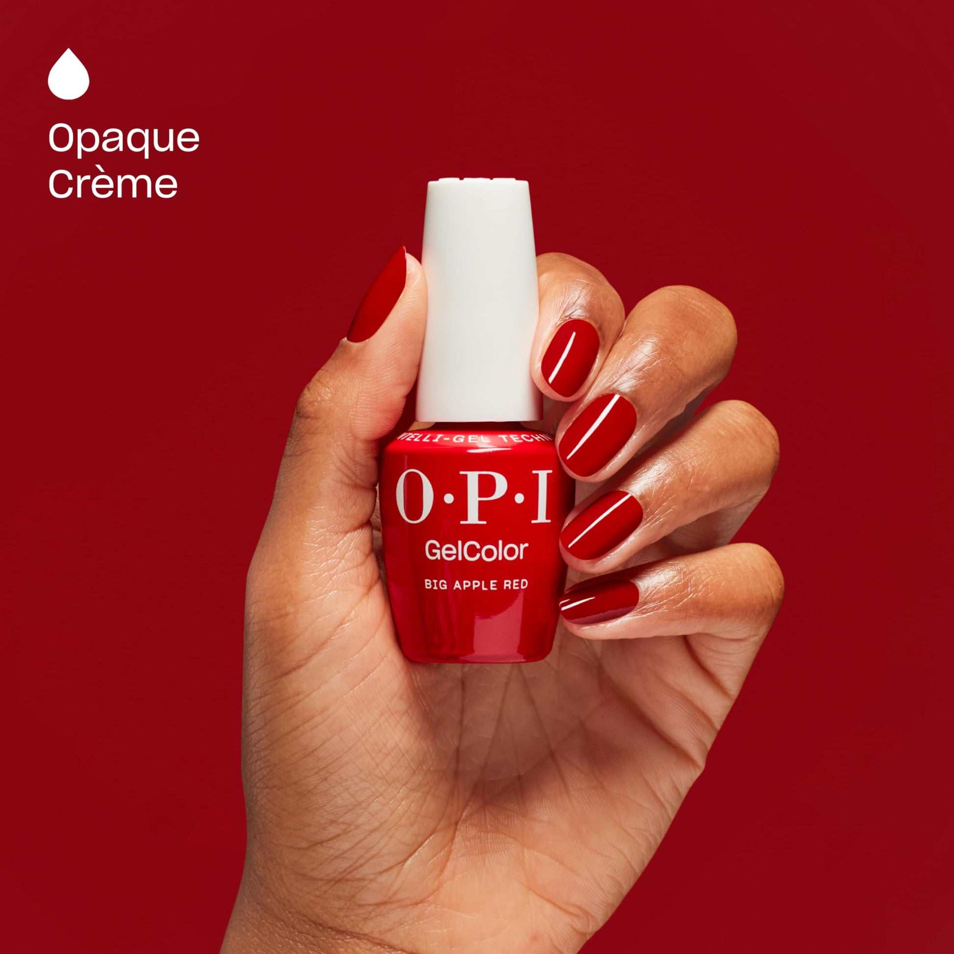 Dark Red OPI GelColor Big Apple Red | Opaque Bright Red Crème LED Cure Gel Nail Polish | Salon-Quality Shine, Long-Lasting Wear | Vegan & HEMA Free | 0.5 Fl Oz