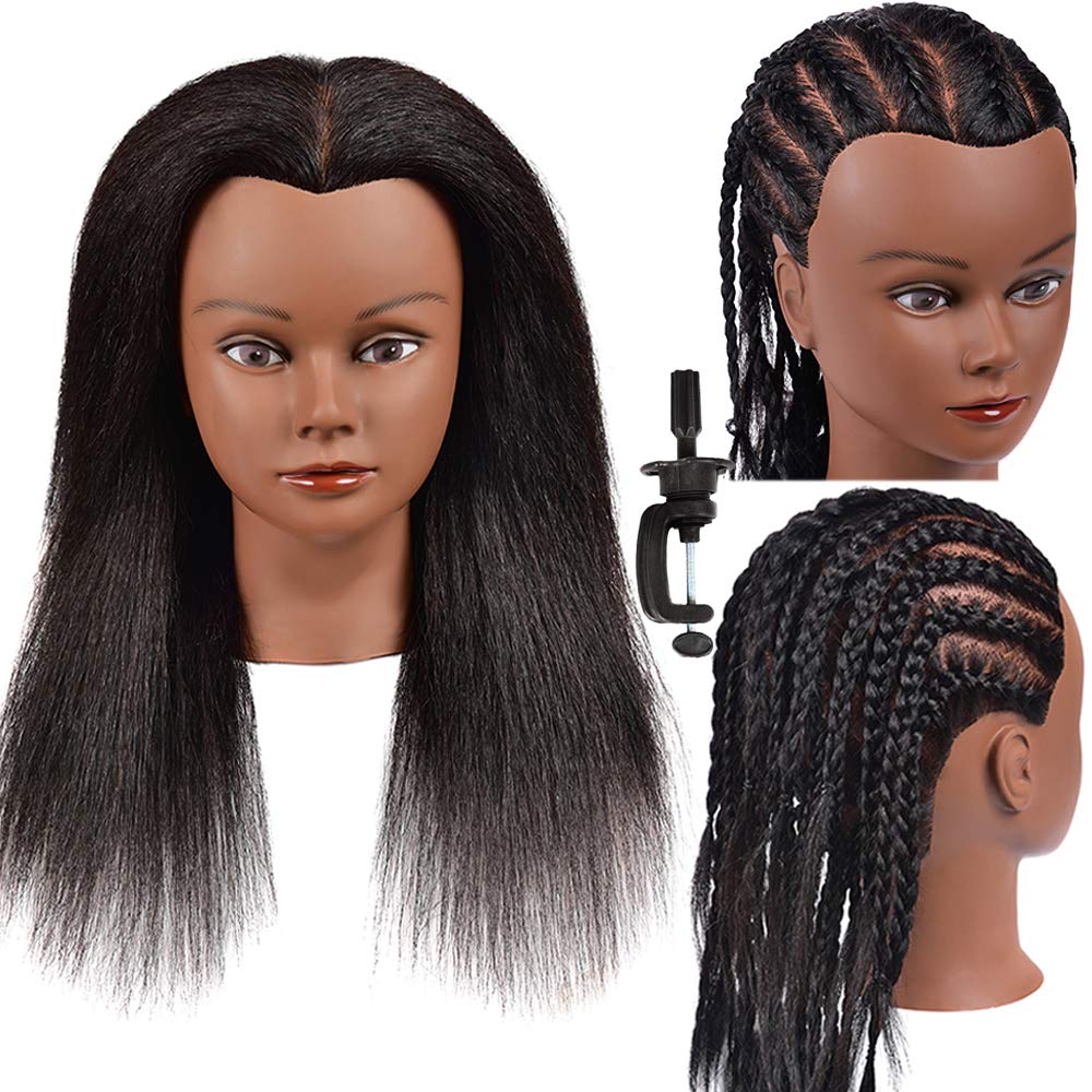 White Smoke 16 Inch 100% Real Hair Mannequin Head Training Head Manikin Cosmetology Doll Head for Hairdresser Practice Braiding Hair Styling with Clamp stand