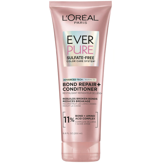 White Smoke L'Oreal Paris Sulfate Free Bond Repair+ Conditioner, Hair Conditioner with Bond + Amino Acid Complex, Strengthens and Repairs Damaged or Color Treated Hair, EverPure, 6.8 Fl Oz (Packaging May Vary)