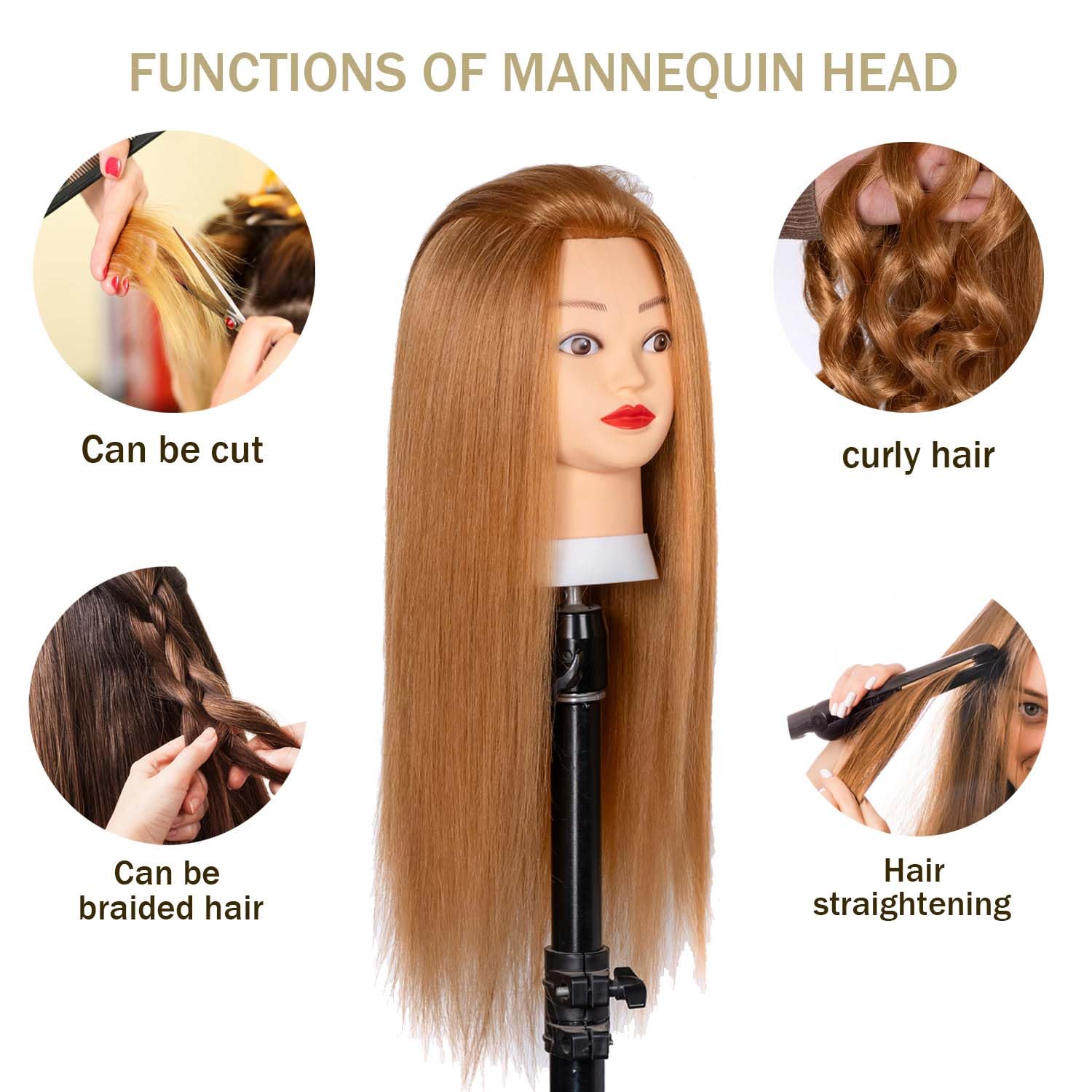 White Smoke Depaajk Mannequin Head with 80% Human Hair Straight 26"-28" Doll Head with Hair Cosmetology Mannequin Head Human Hair for Hairdresse (27#yellow)