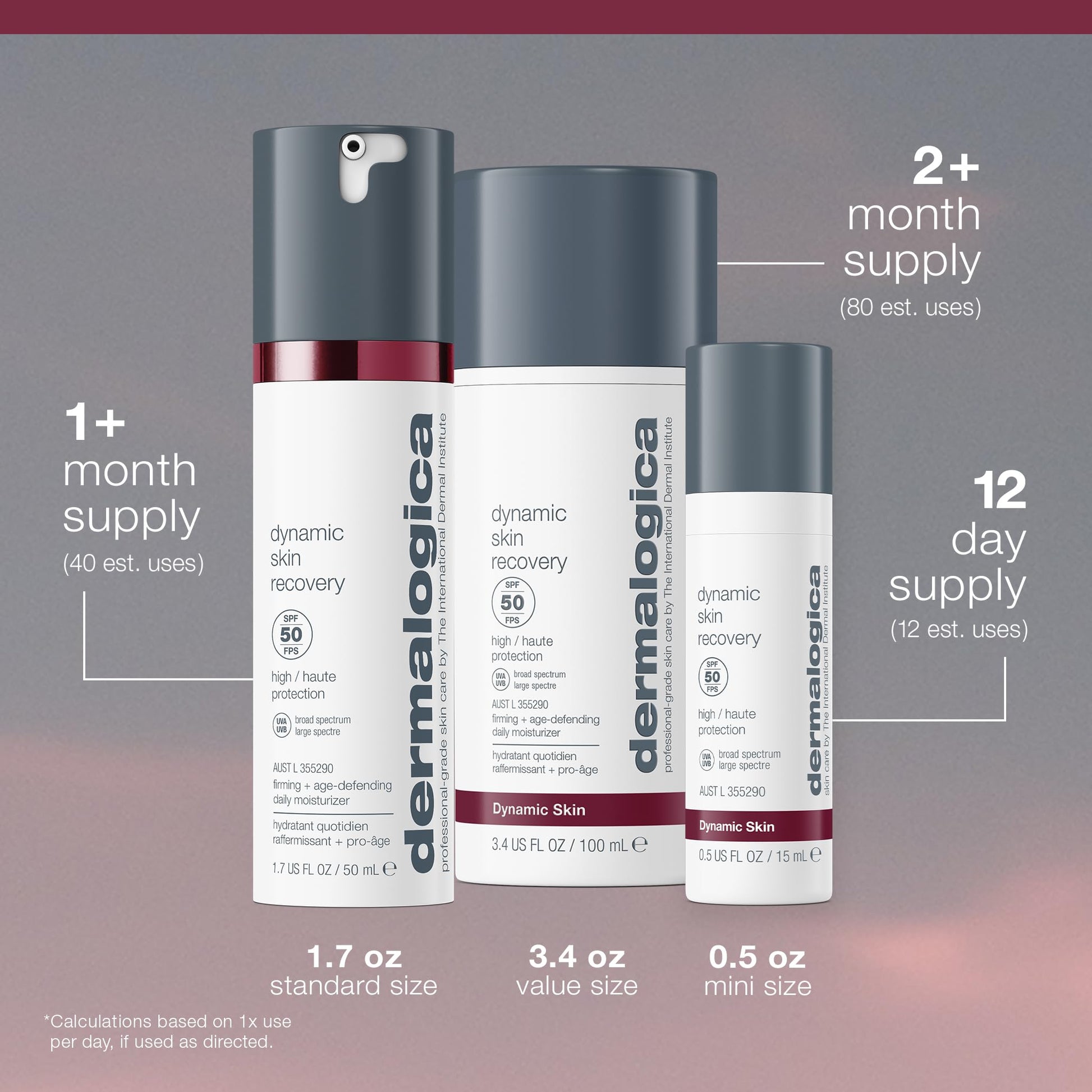 Light Slate Gray Dermalogica Dynamic Skin Recovery SPF50, Anti-Aging Face Sunscreen Moisturizer, Medium-Weight Non-Greasy Broad Spectrum, 3.4 Fl Oz