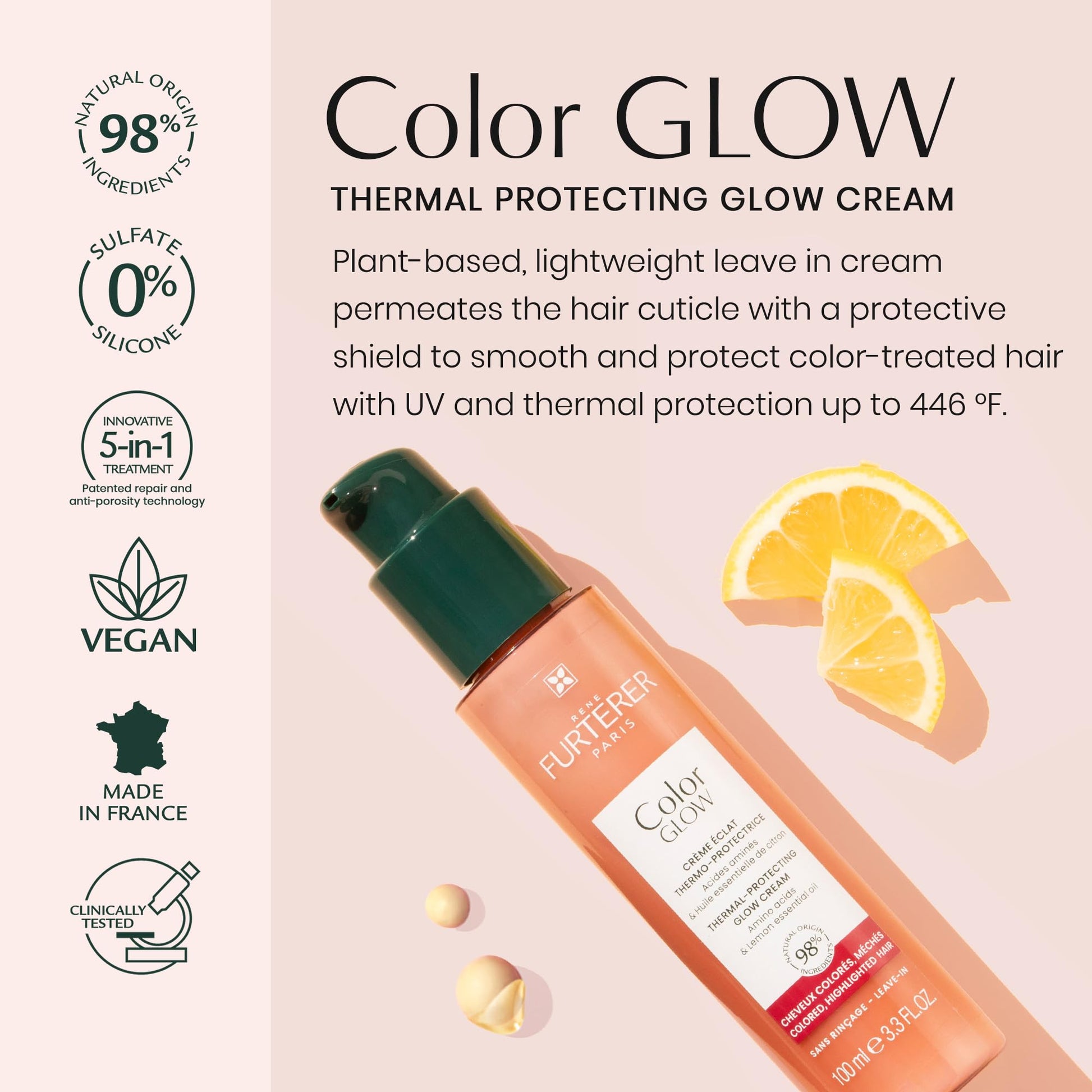 Misty Rose René Furterer Color Glow Thermal-Protecting Glow Cream - Amino Acids & Lemon Essential Oil 3.3 fl oz.