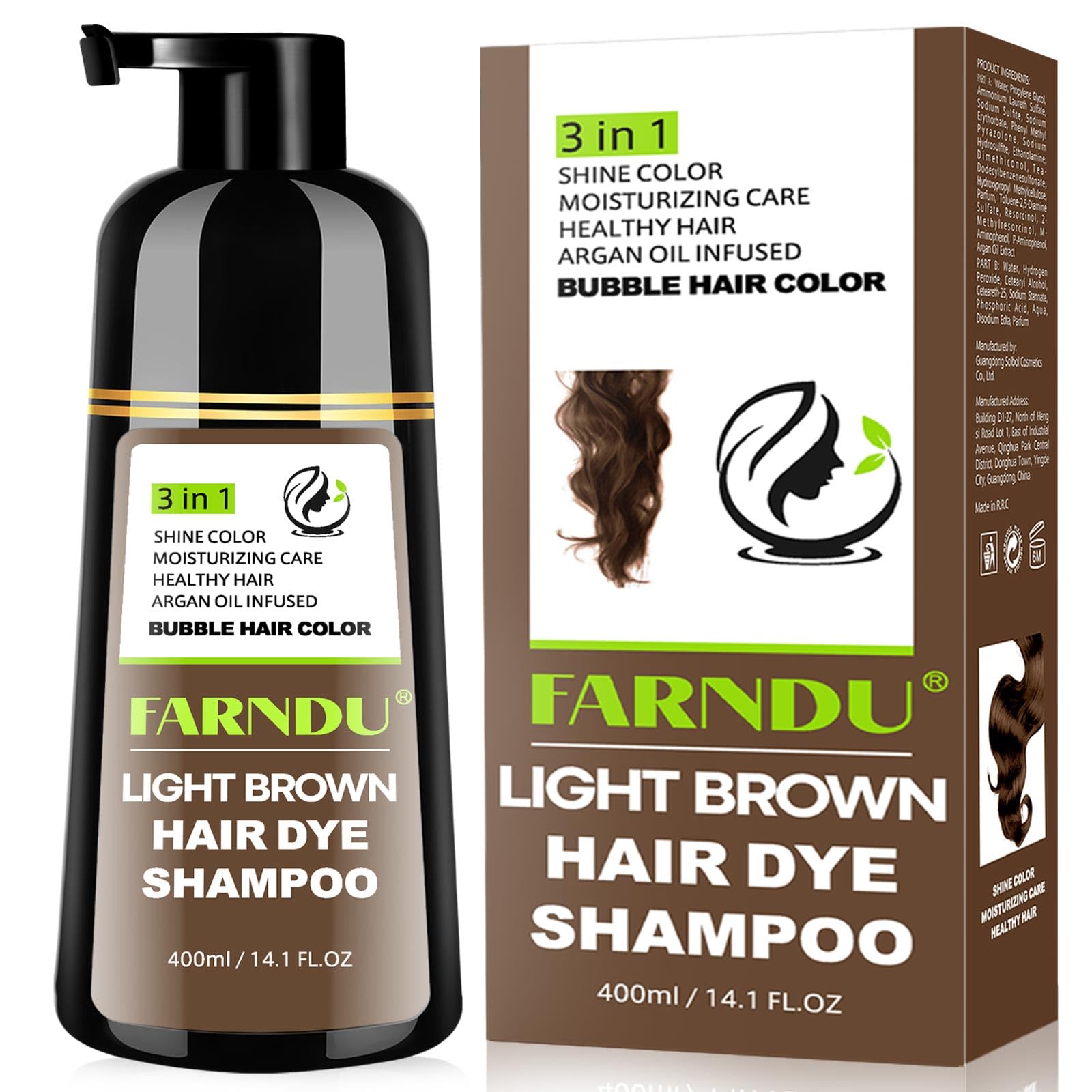 White Smoke Farndu Light Brown Hair Dye Shampoo, 3 in 1 Instant Hair Color with 15 Min Gray Coverage, Natural Semi-Permanent Herbal Shampoo for Men & Women