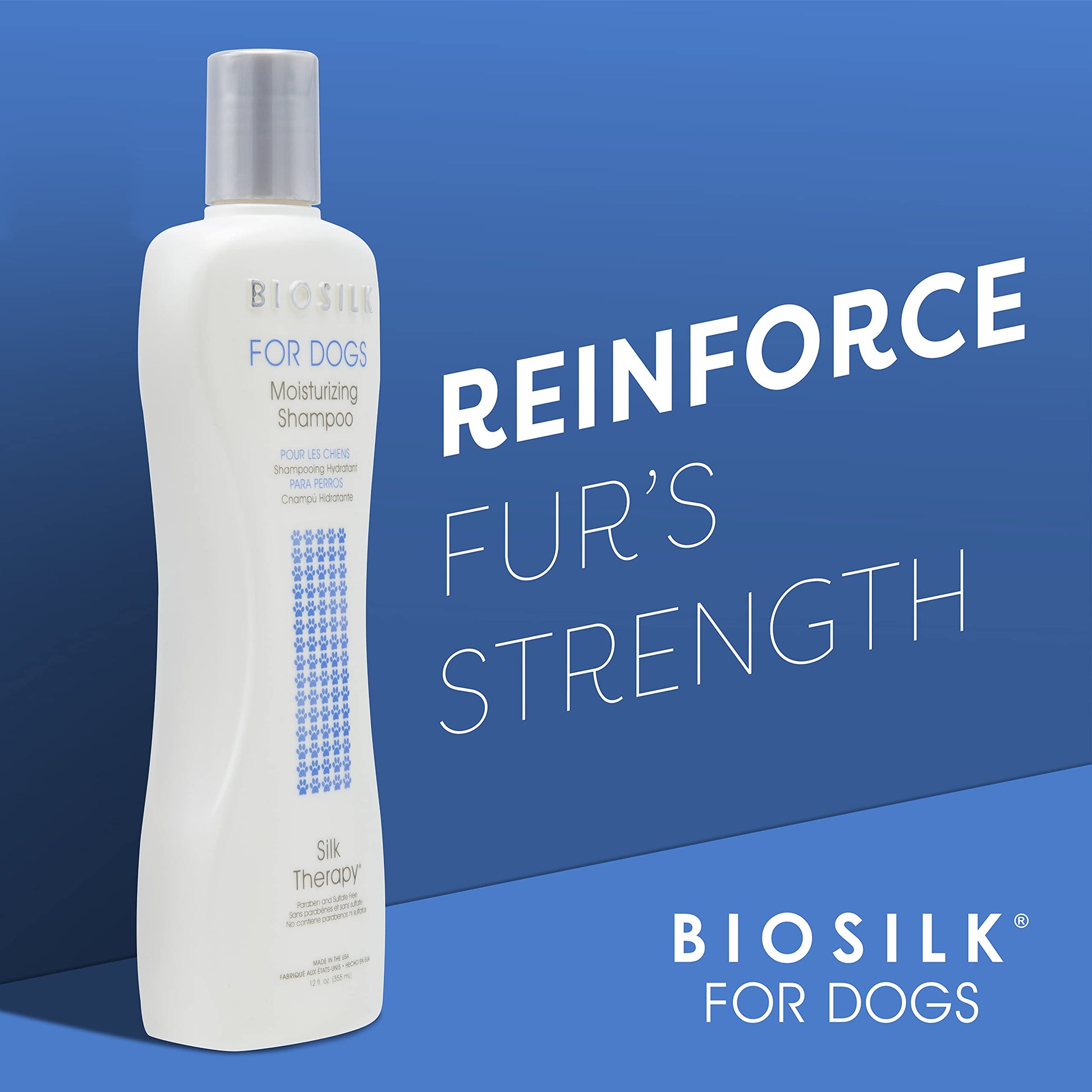 Dark Slate Blue BioSilk for Dogs Silk Therapy Moisture Shampoo with Silk Proteins and Vitamins, Restores Shine and Softness, Sulfate Free, Paraben Free, pH Balanced, Made in USA, 12 Fl Oz