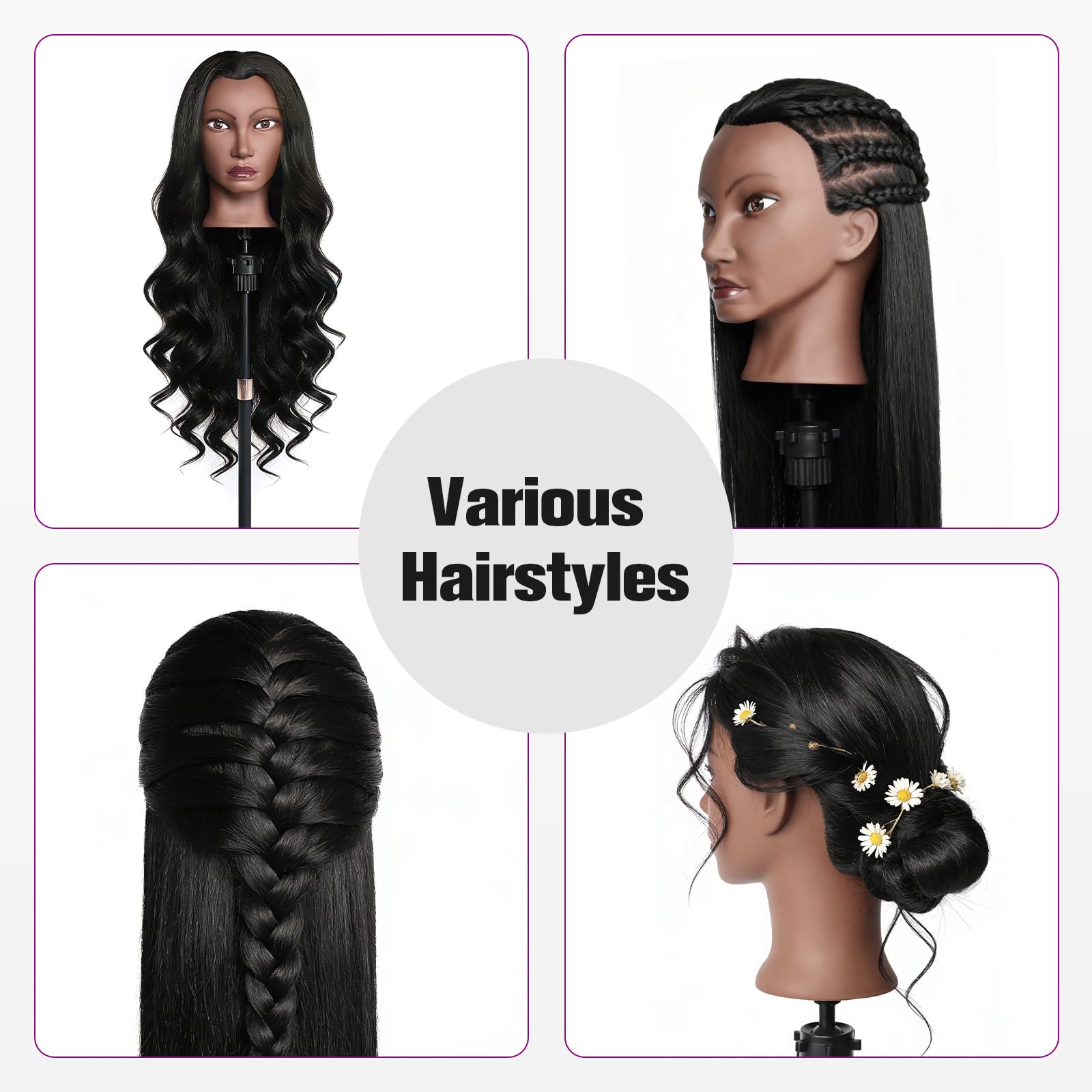 White Smoke Mannequin Head Human Hair, 26" Cosmetology Mannequin Head with 80% Human Hair, Doll Head for Hair Styling with Clamp Holder and Tools (Black)