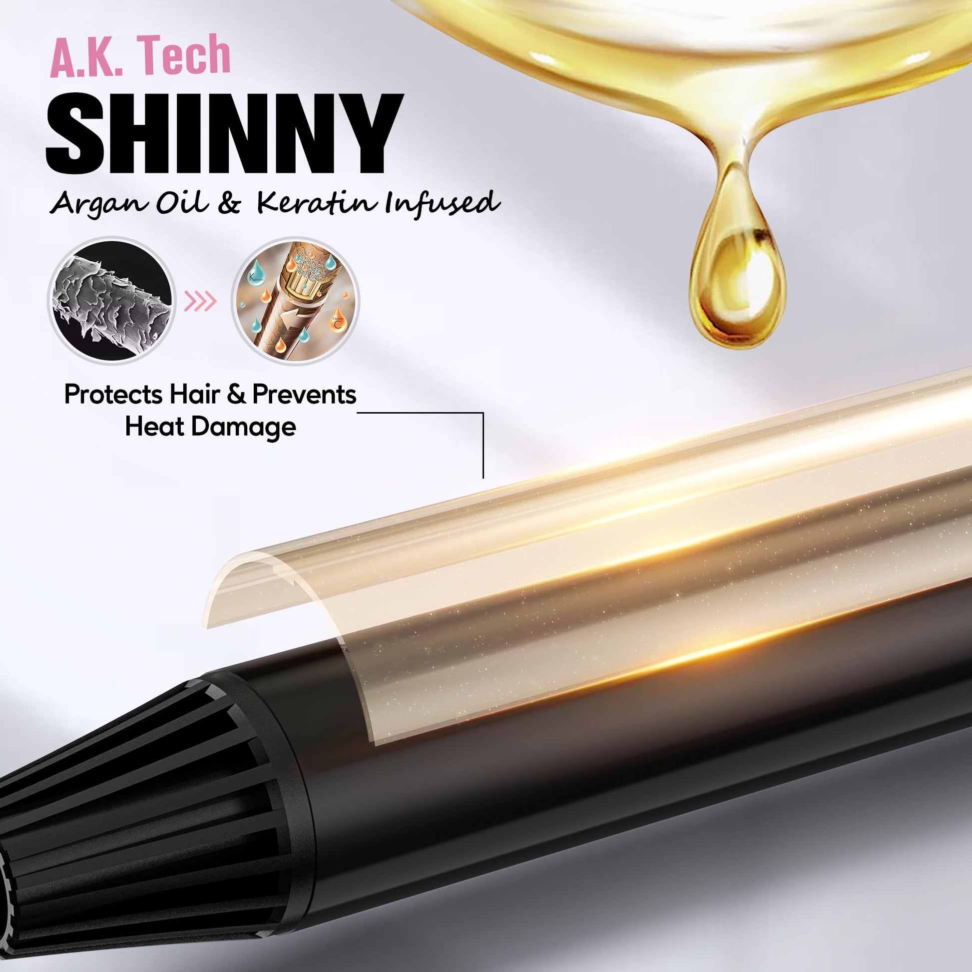 White Smoke FARERY Long Barrel Curling Iron 1 Inch, Ceramic Curling Iron for Thin Hair, Infused Argan Oil & Keratin, Long Lasting Styling, 11 Adjustable Temp, Include Clips & Silicone Pad
