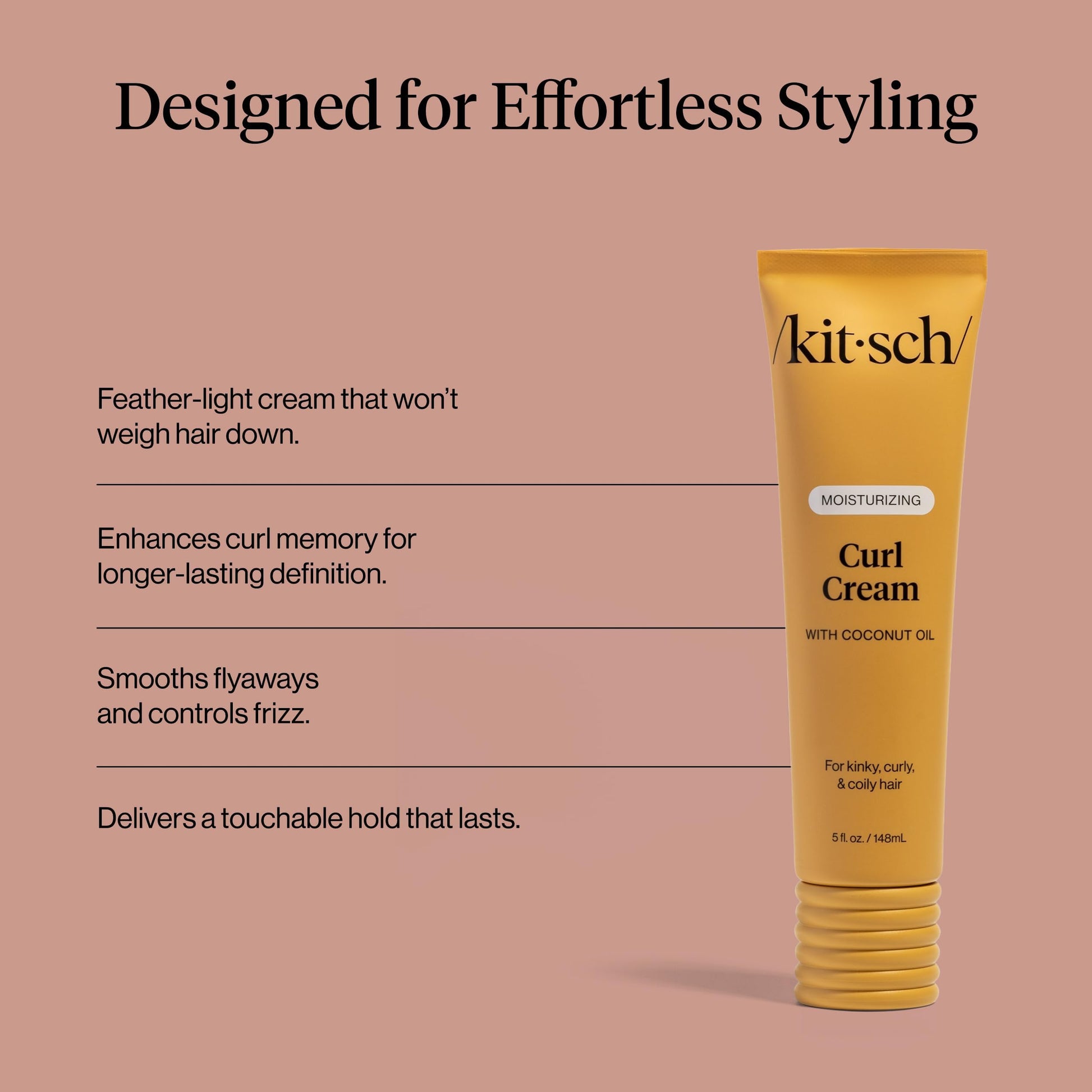 Rosy Brown Kitsch Moisturizing Curl Cream for Curly Hair – Lightweight Curly Hair Products for Men & Women | Defines Curls, Controls Frizz & Boosts Shine | Hydrating Curling Cream - Ideal Gifts for Women
