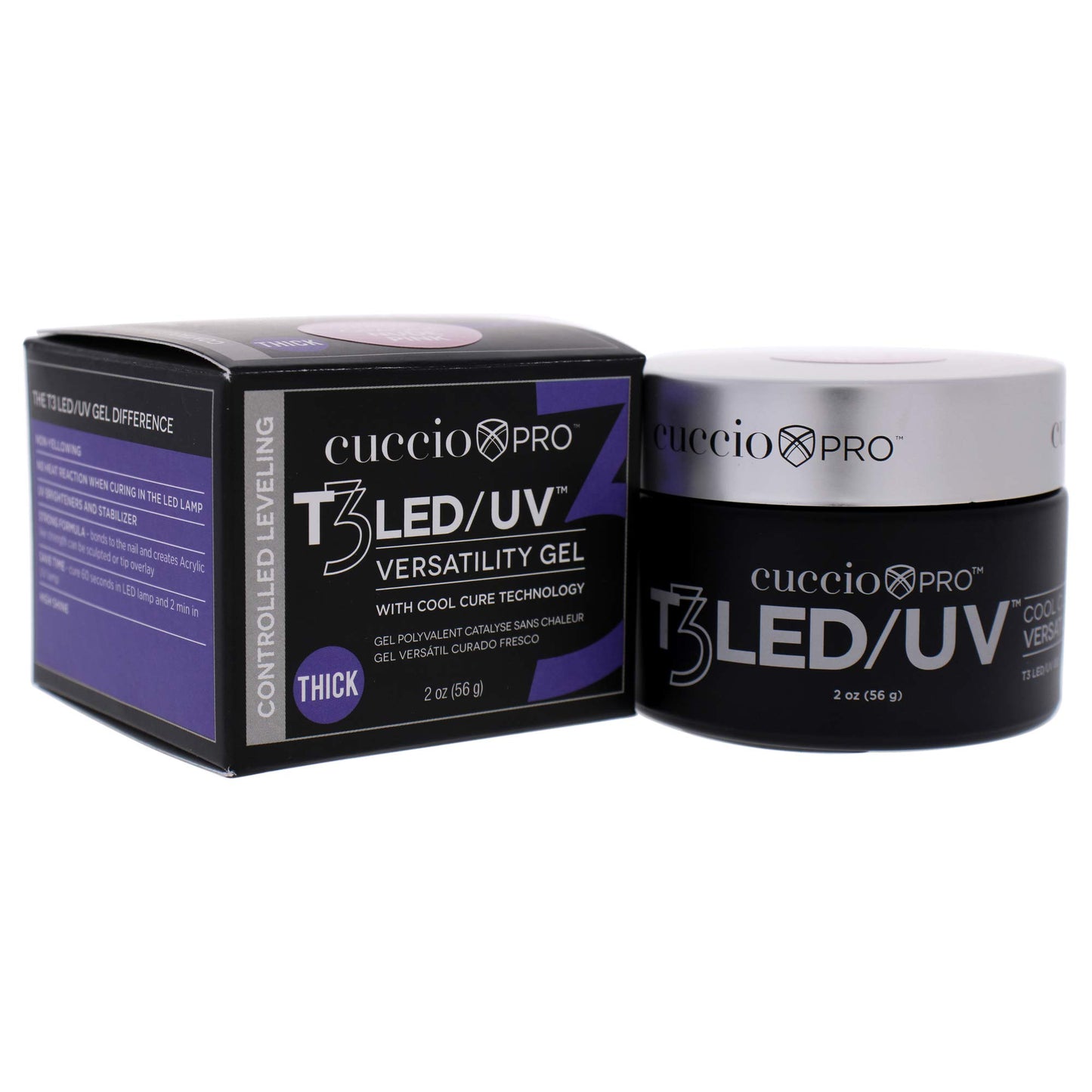 Black Cuccio Pro T3 Cool Cure Versatility Gel - Controlled Levelling - LED And UV - Incredibly Flexible - Strong Adhesion - Thick Viscosity - Fast Application - Quick-Dry - Nude Pink Opaque - 2 Oz Nail Gel