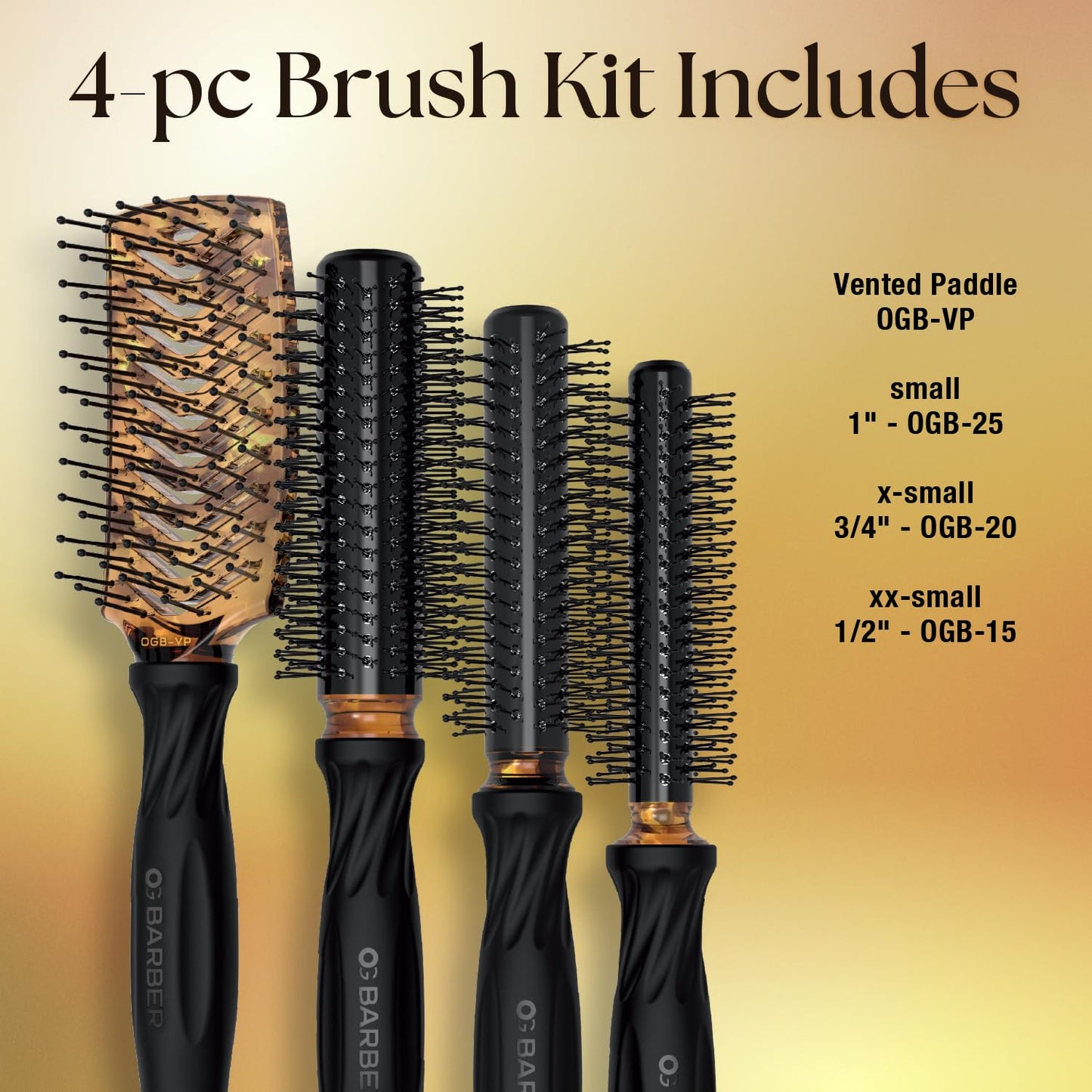 Tan Olivia Garden OG Barber contains 4 styling brushes, ideal for men grooming